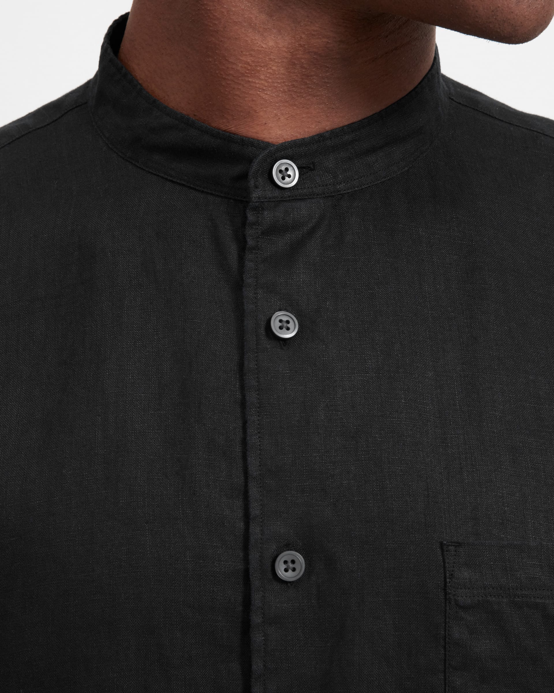 The Linen Band Collar Shirt Black Everlane