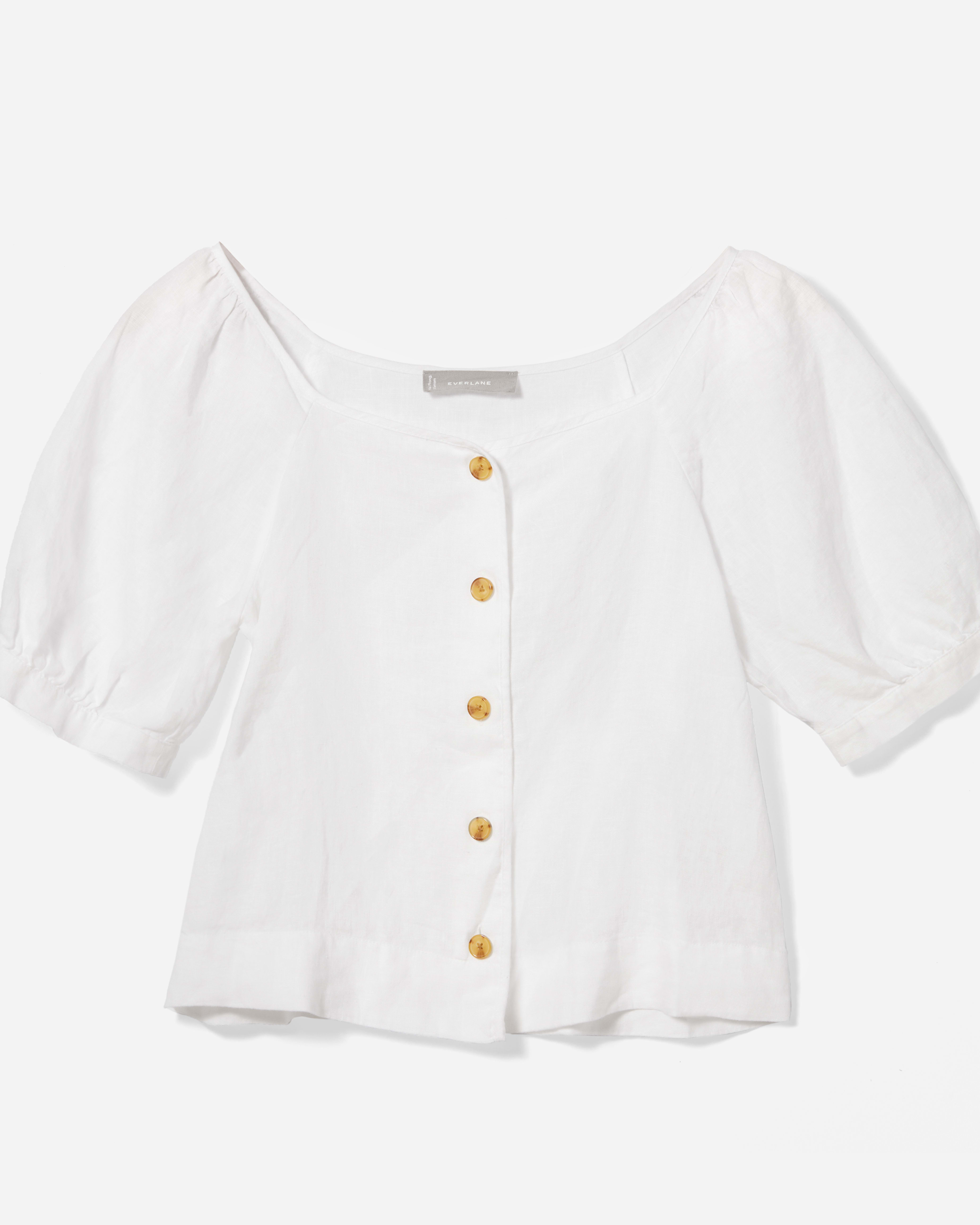 The Linen Puff-Sleeve Top White – Everlane