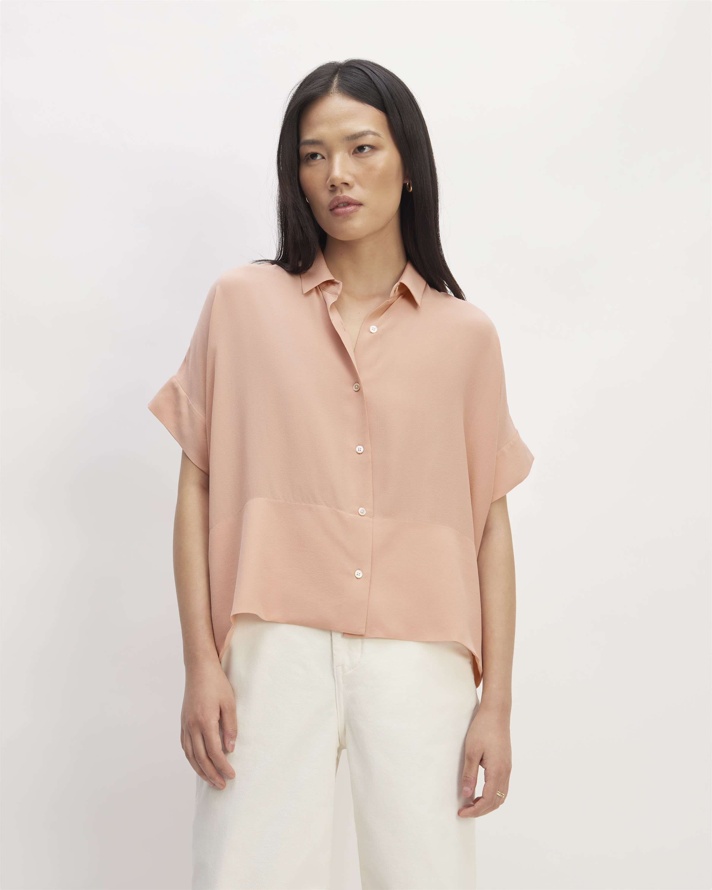 The Clean Silk ShortSleeve Square Shirt Blush Pink Everlane
