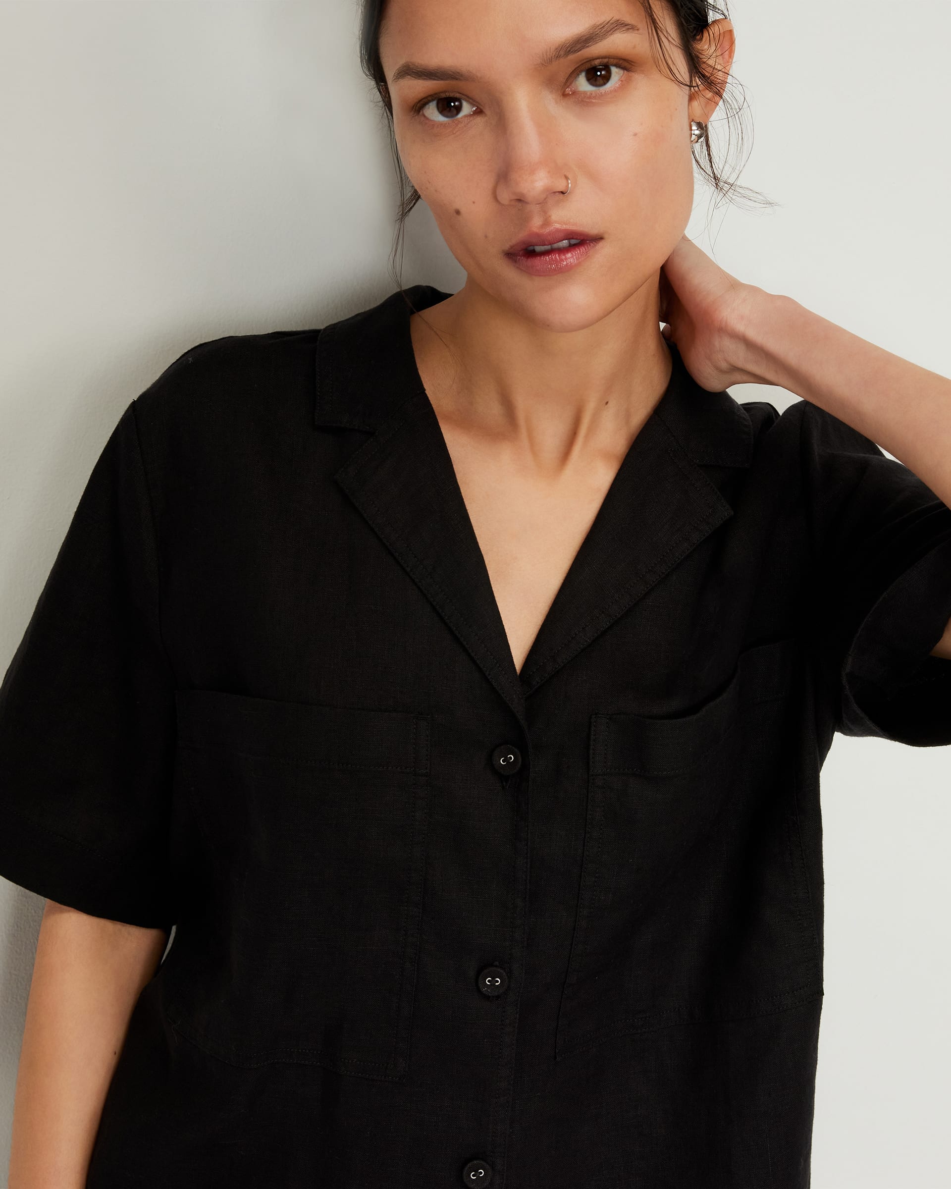 The Linen Workwear Shirt Black – Everlane