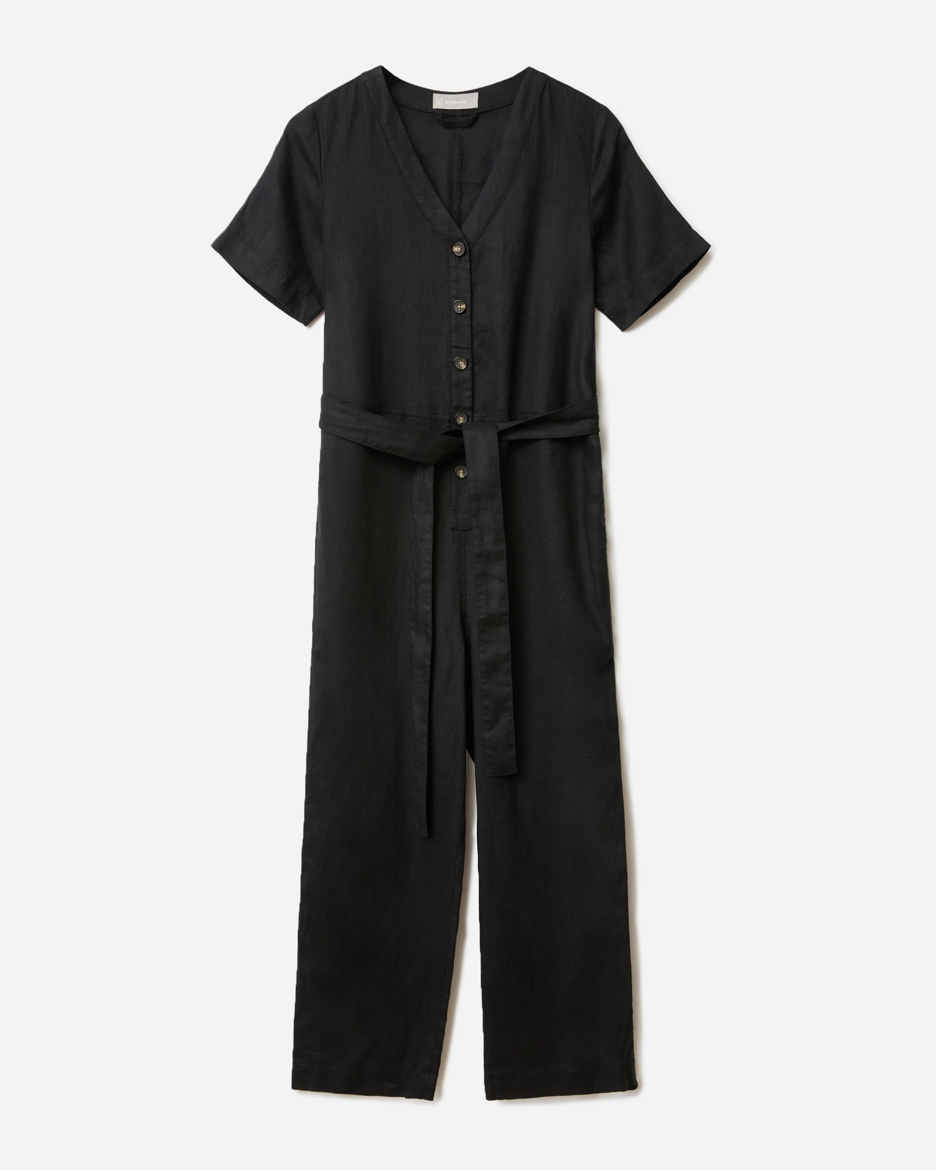 The Linen Short-Sleeve Jumpsuit Washed Black – Everlane