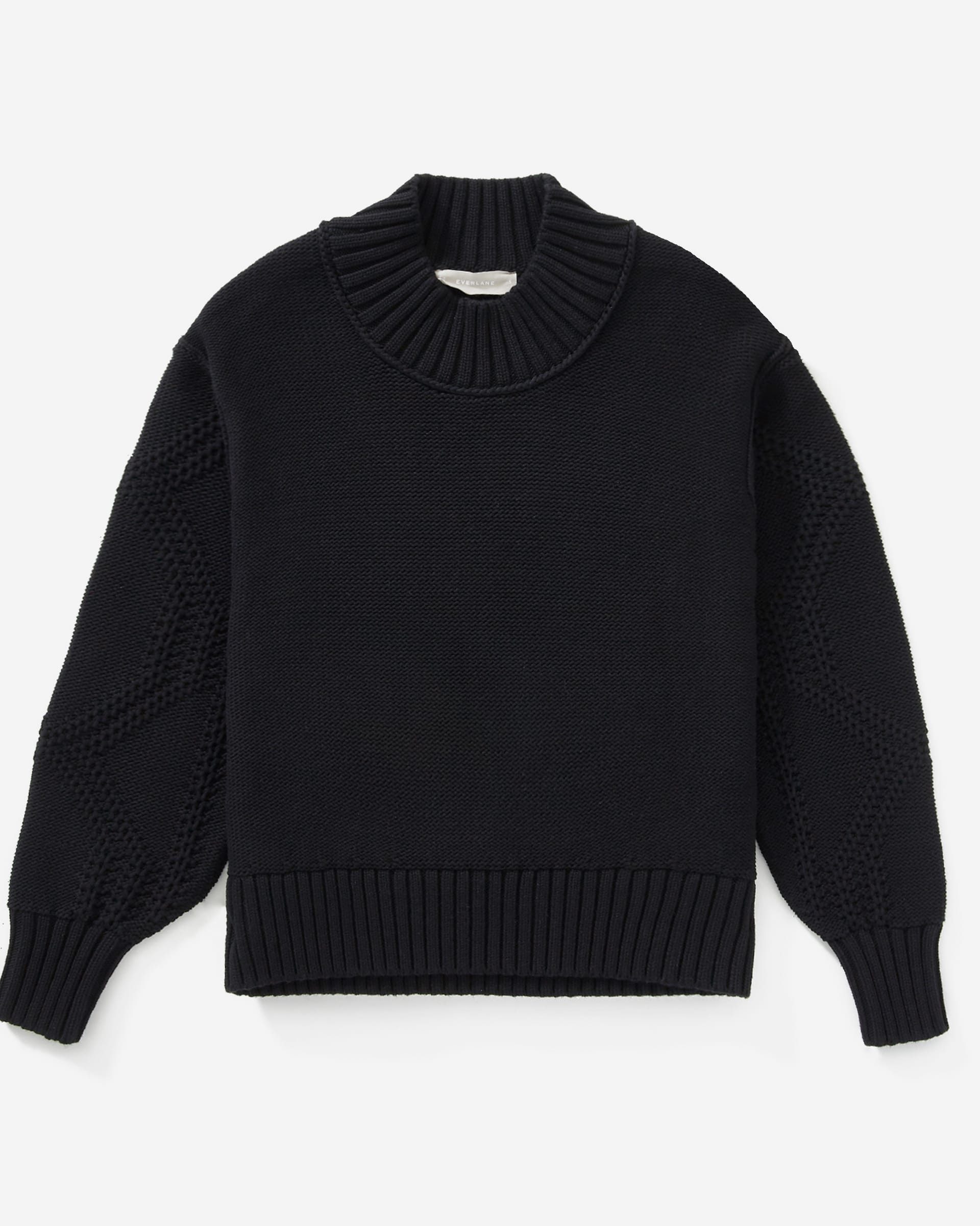 The Texture Cotton Cable Sweater Black – Everlane
