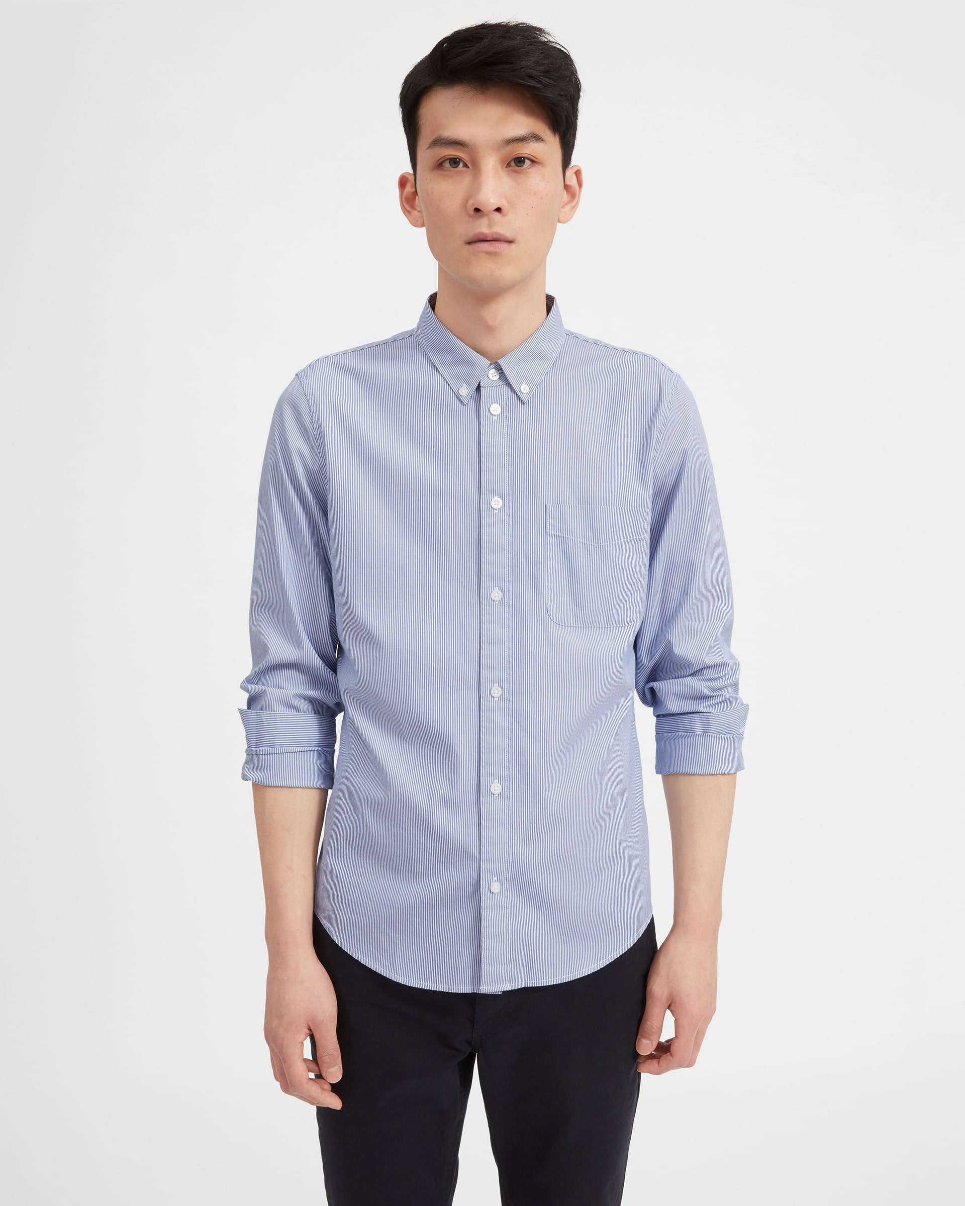 The Air Oxford Shirt White / Blue Mini Stripe – Everlane