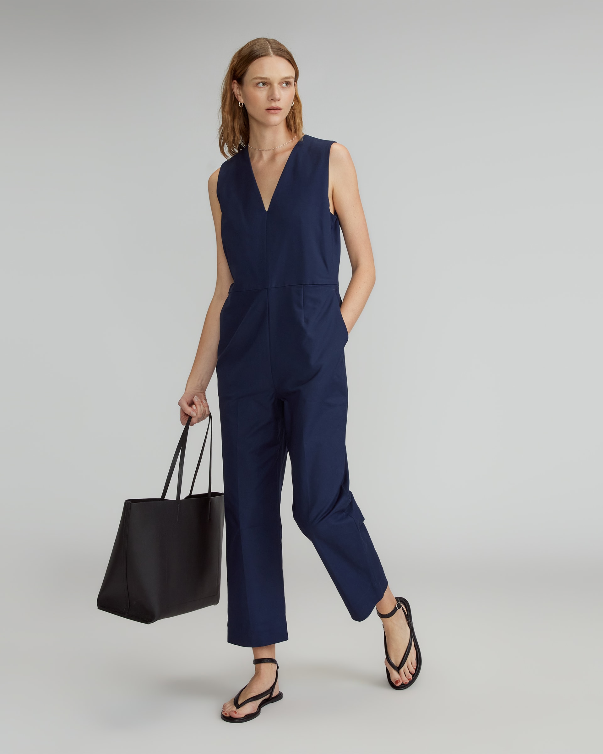 The Structured Cotton Jumpsuit Navy Everlane