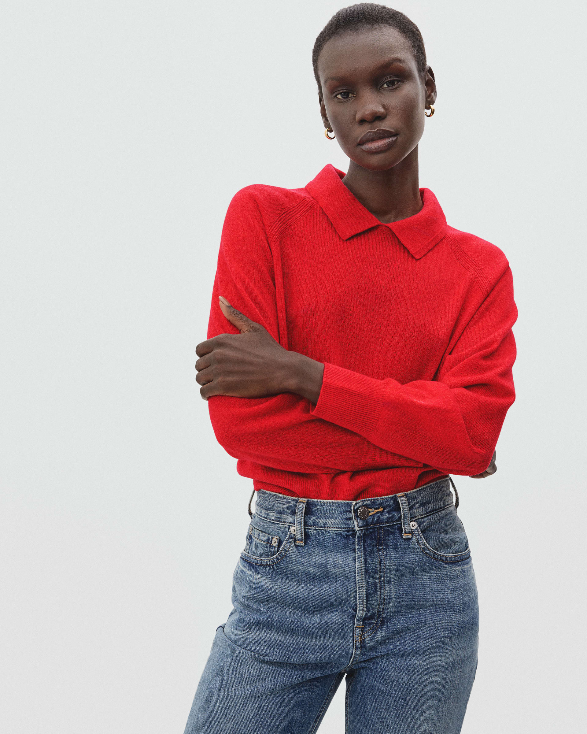 The Cashmere Collared Sweater Flame – Everlane