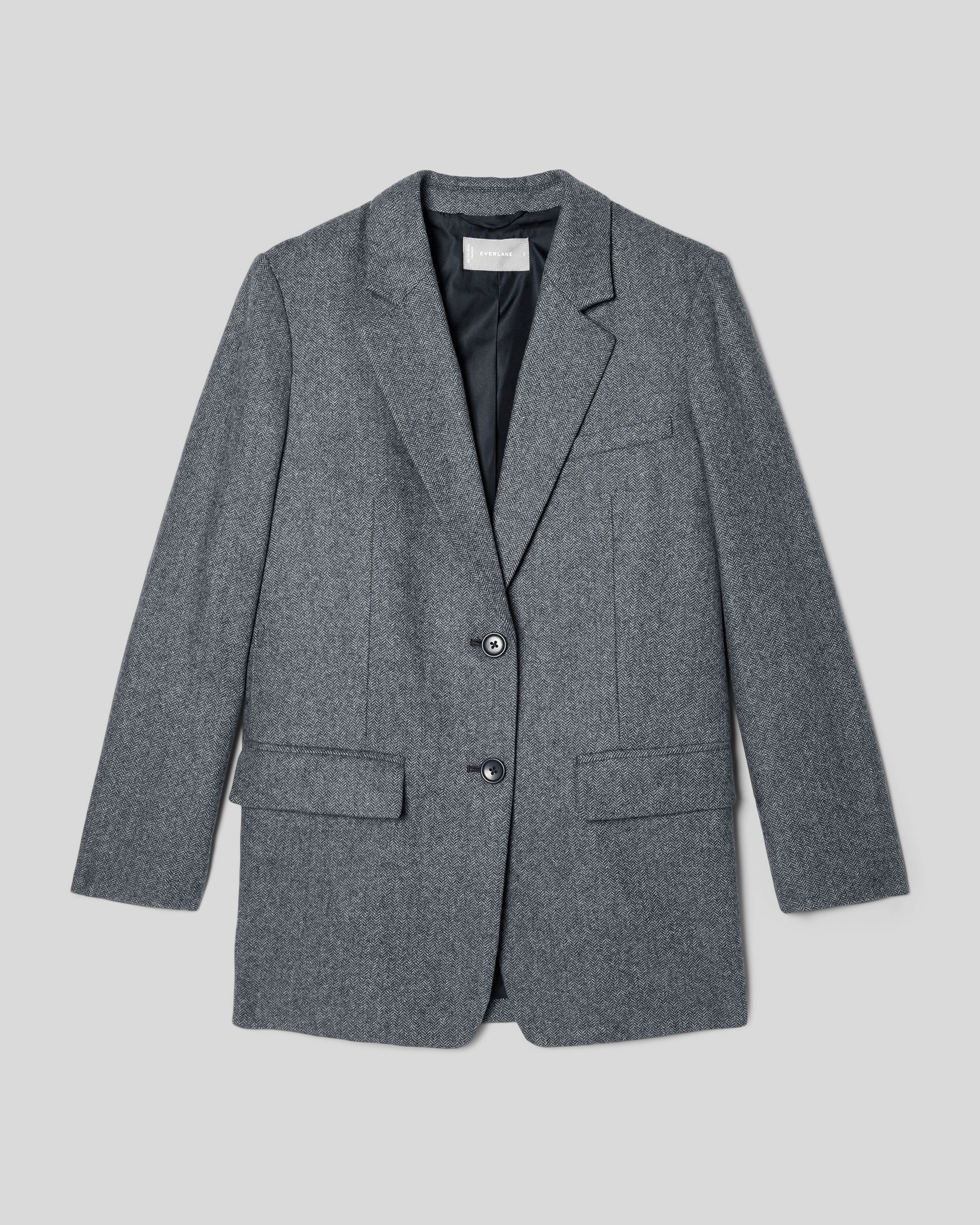 Grey Oversized Fishbone Wool Blazer main image 1