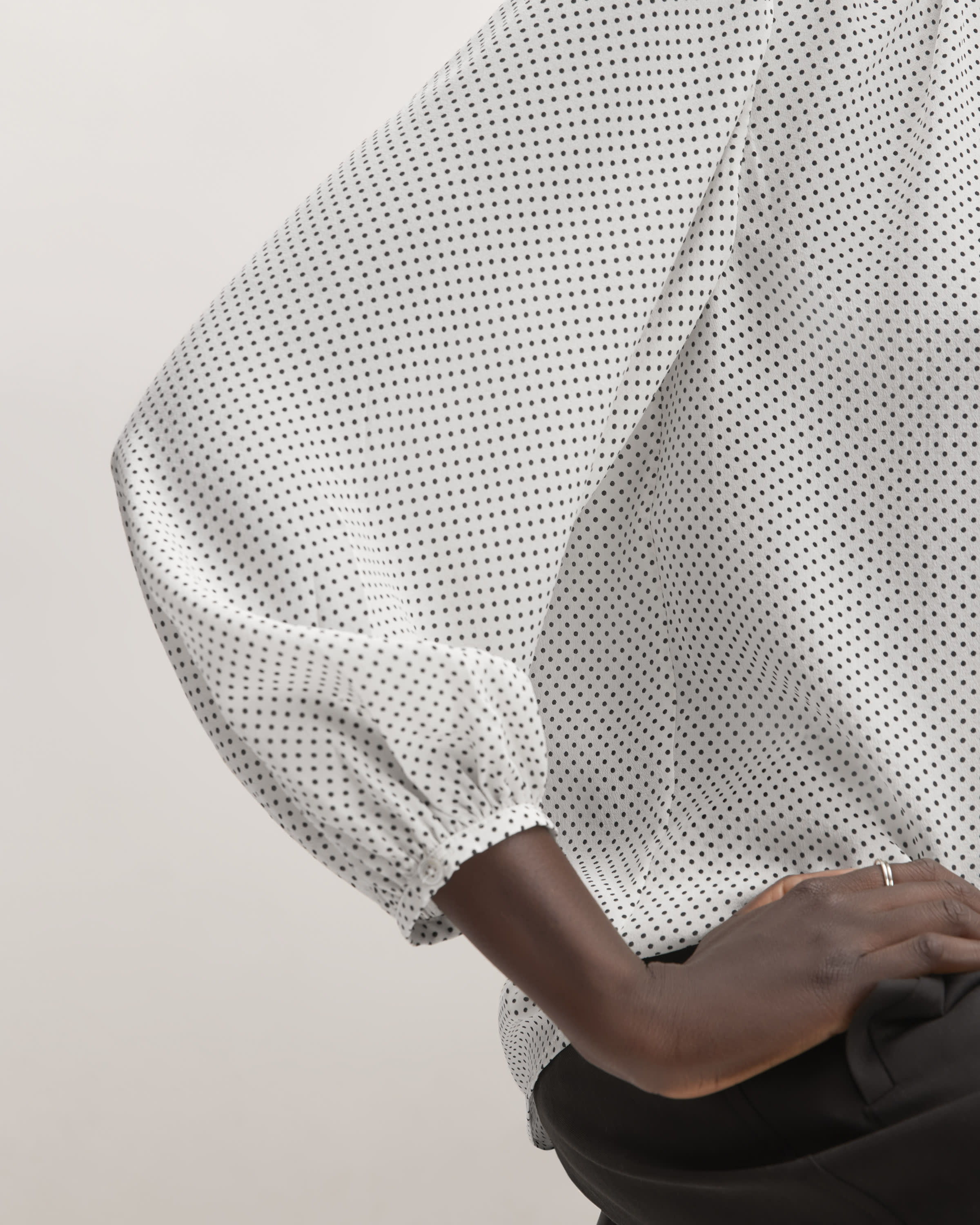 The Washable Clean Silk Shirred Blouse Bone / Black Polka Dot Everlane