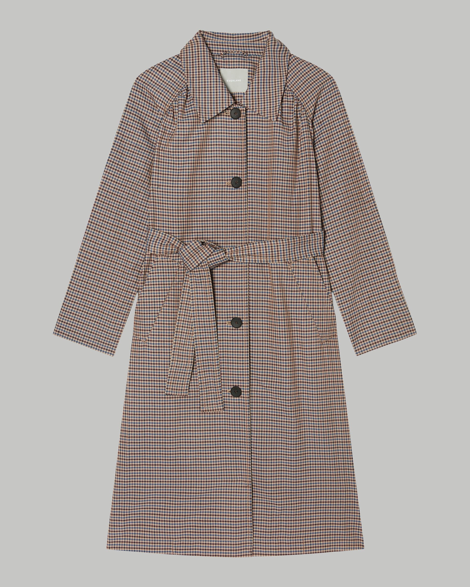 The Gathered Drape Trench Blue / Brown Houndstooth – Everlane