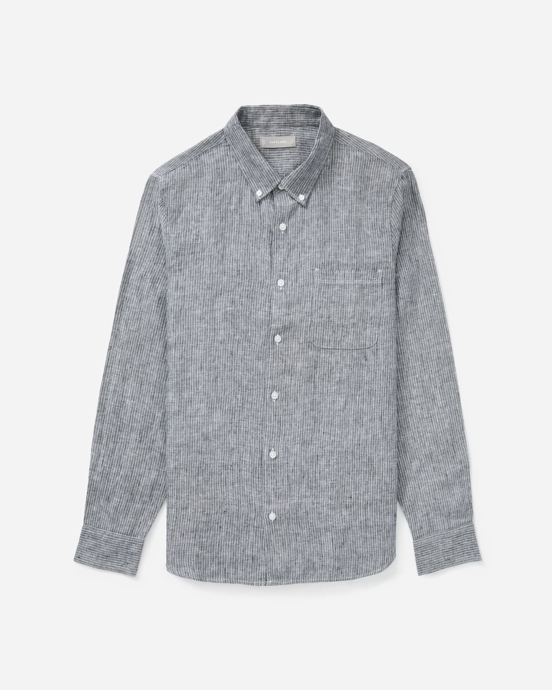 The Linen Standard Fit Shirt Black / White Pinstripe – Everlane