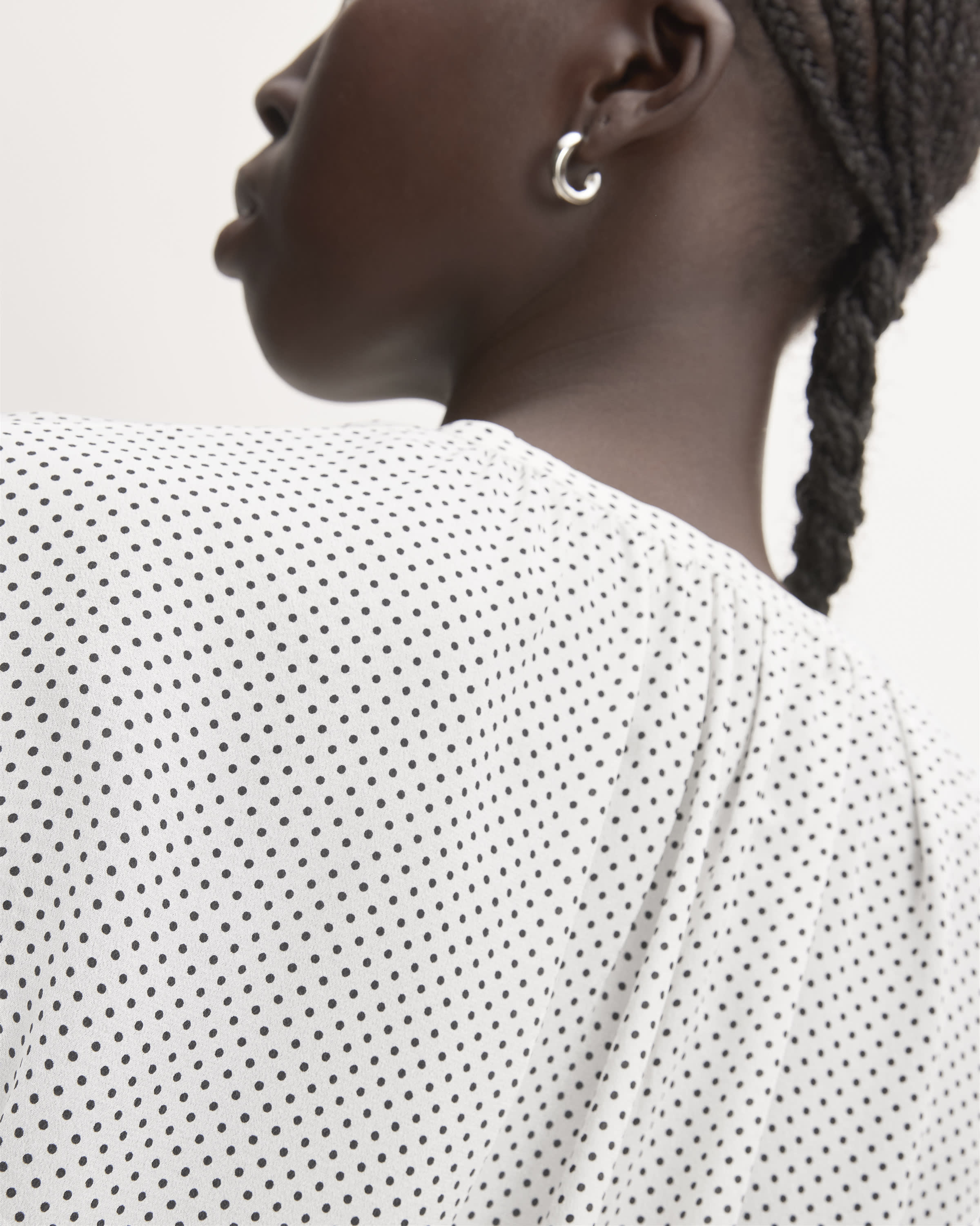 The Washable Clean Silk Shirred Blouse Bone / Black Polka Dot Everlane