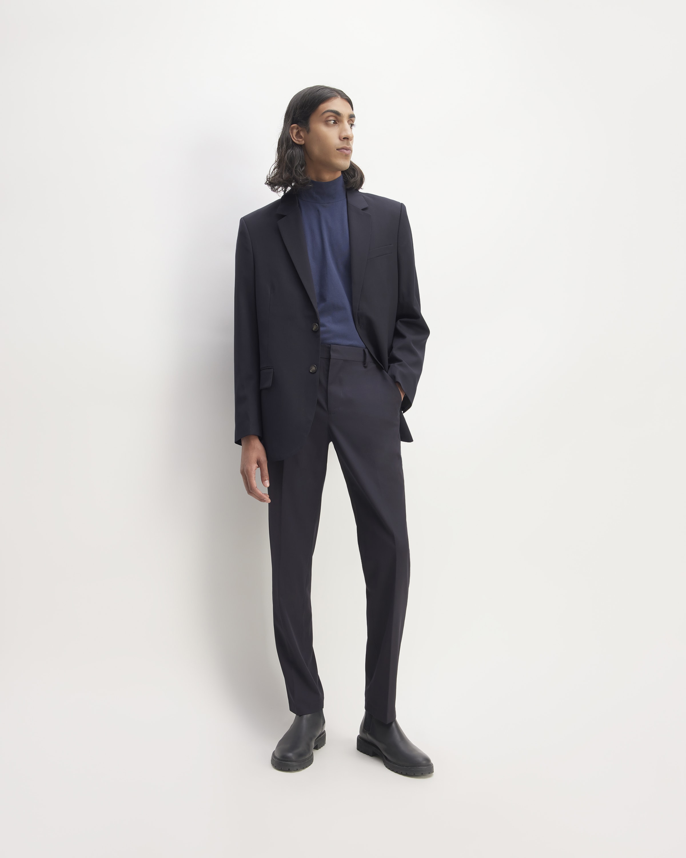 Mens Italian Wool Wide Leg Dress Pants in Charcoal Grey