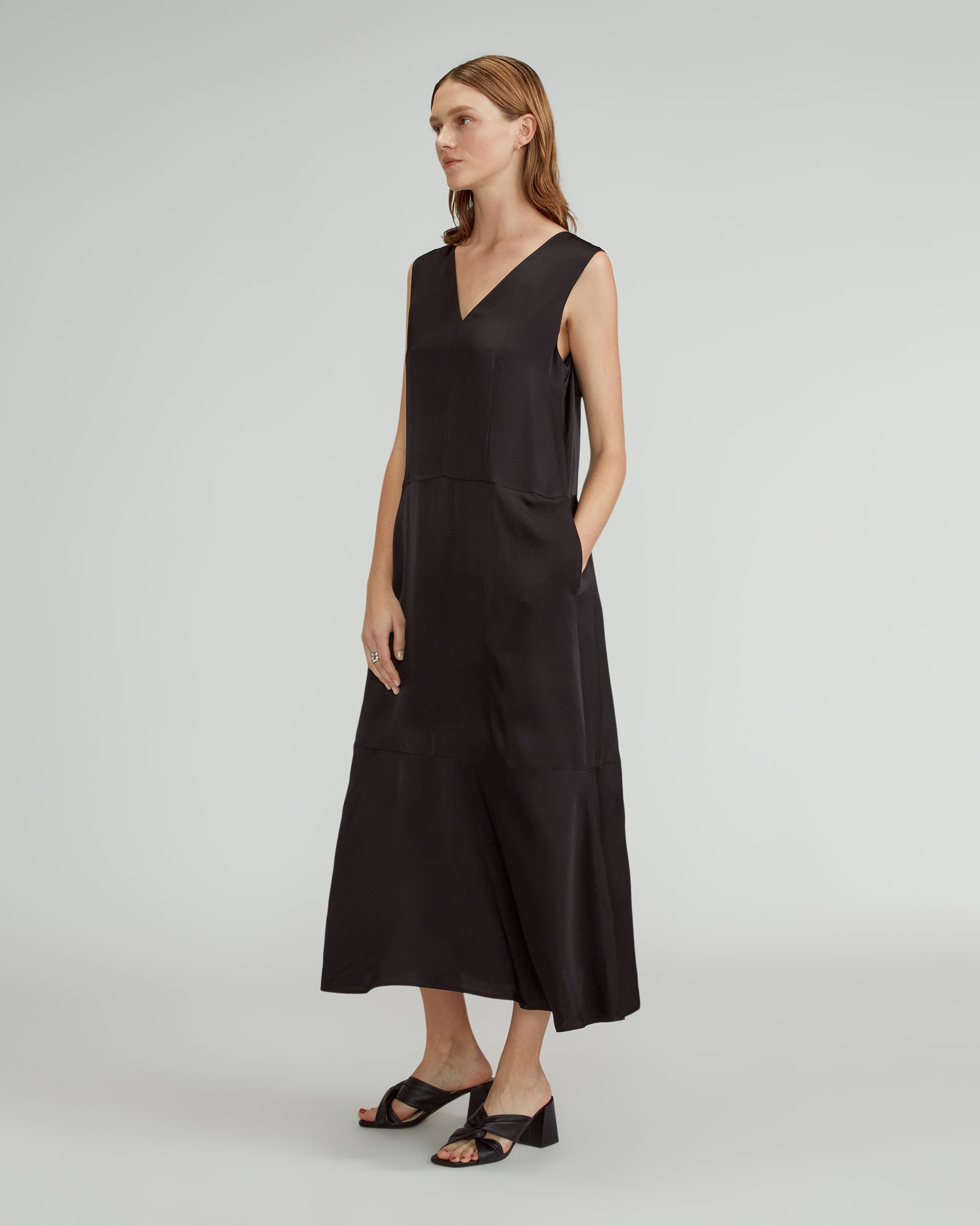 Delilah V-Neck Satin Maxi Dress - Black