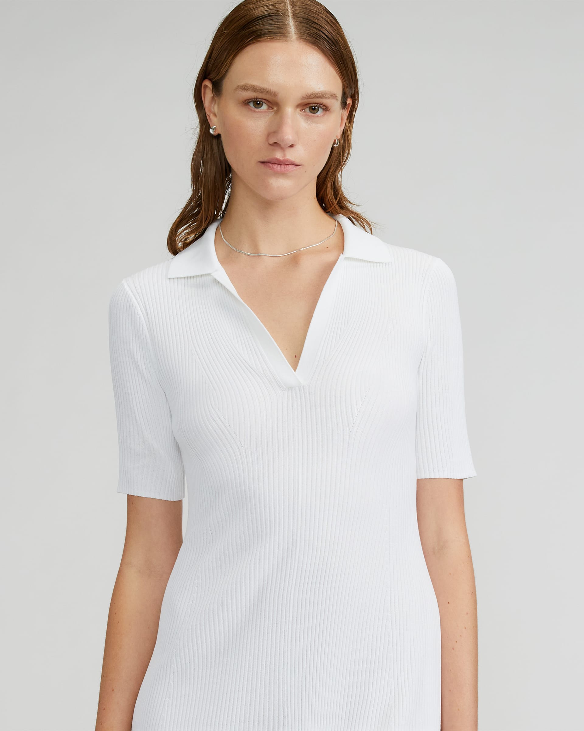 Neutral Crushed 3/4 Sleeve Polo Dress main image 1