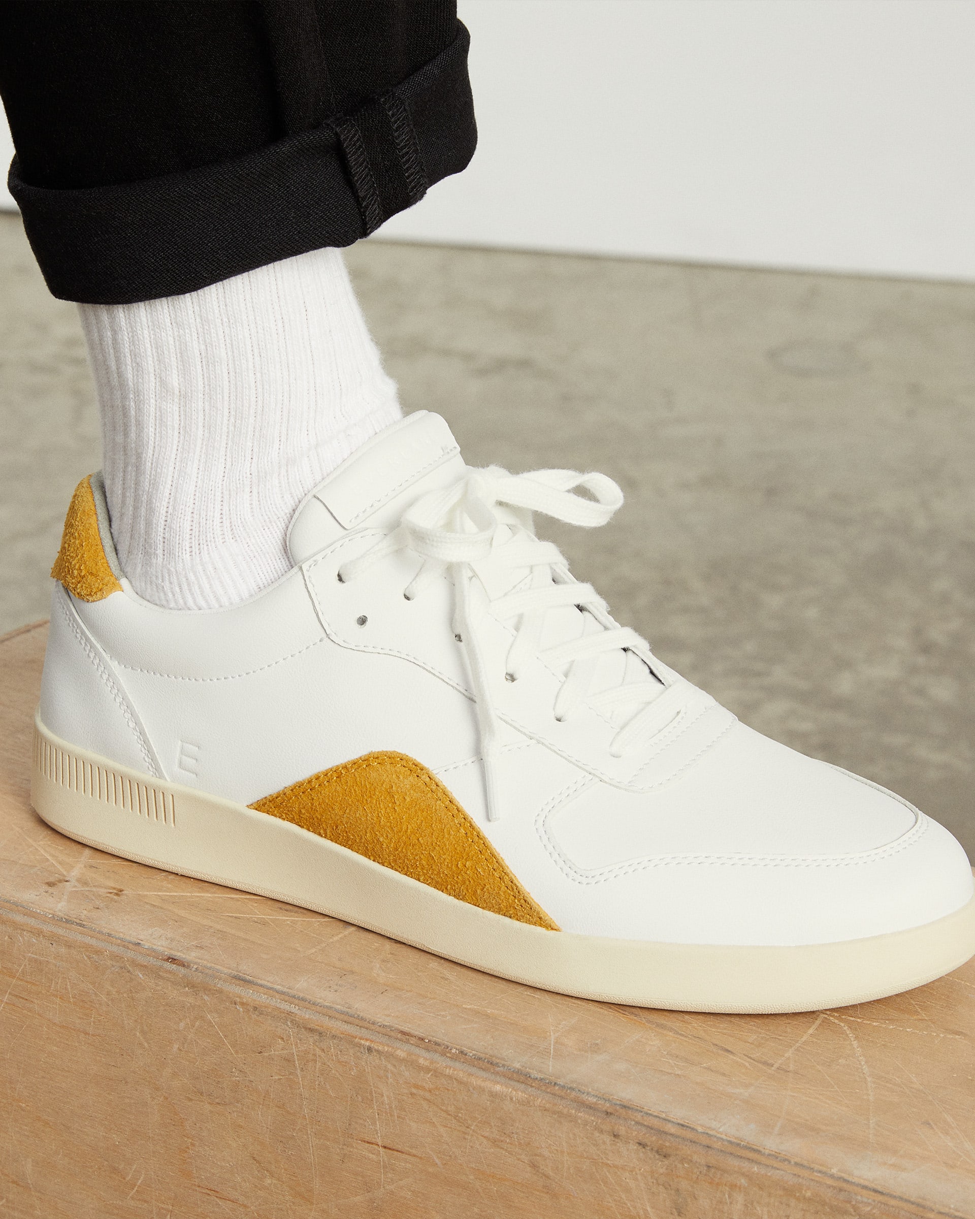 The ReLeather® Court Sneaker White / Mustard – Everlane