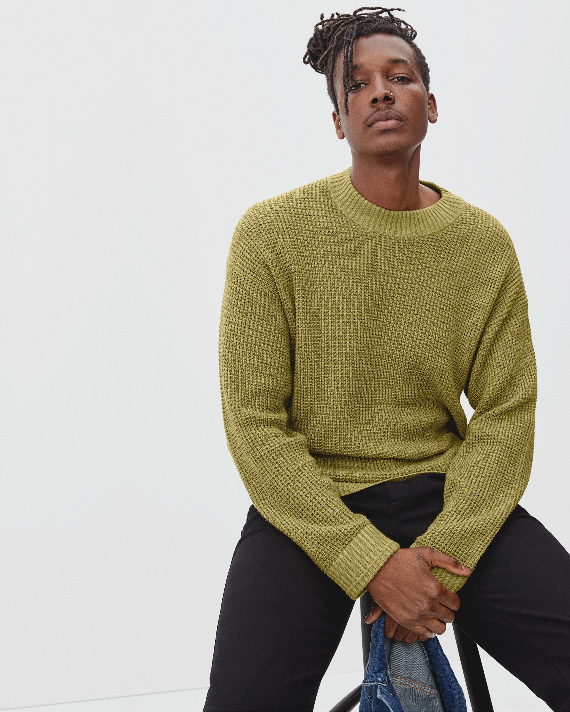 The No-Sweat Waffle Relaxed Crew Willow Green – Everlane