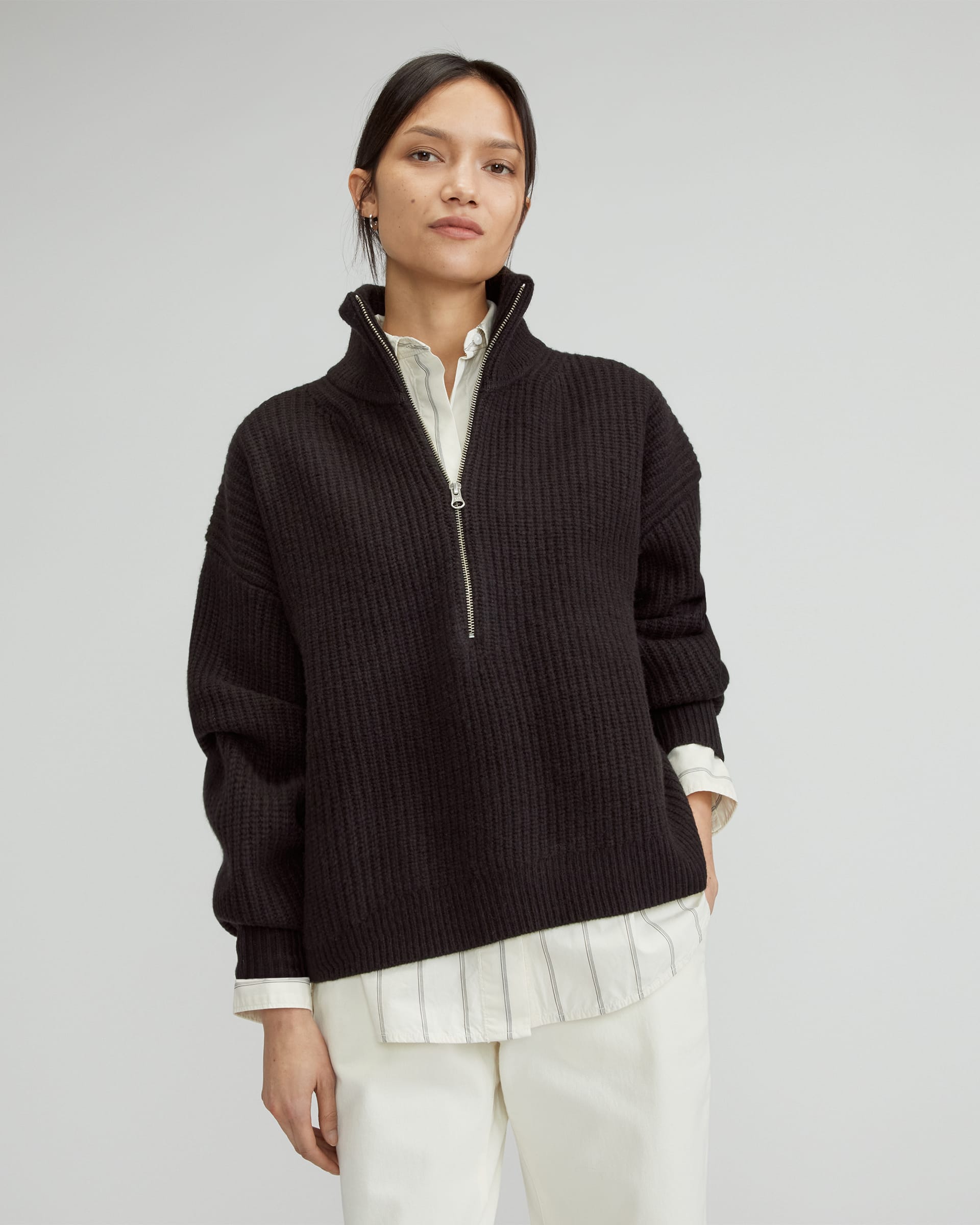 Contrast Felted Sweater in Black