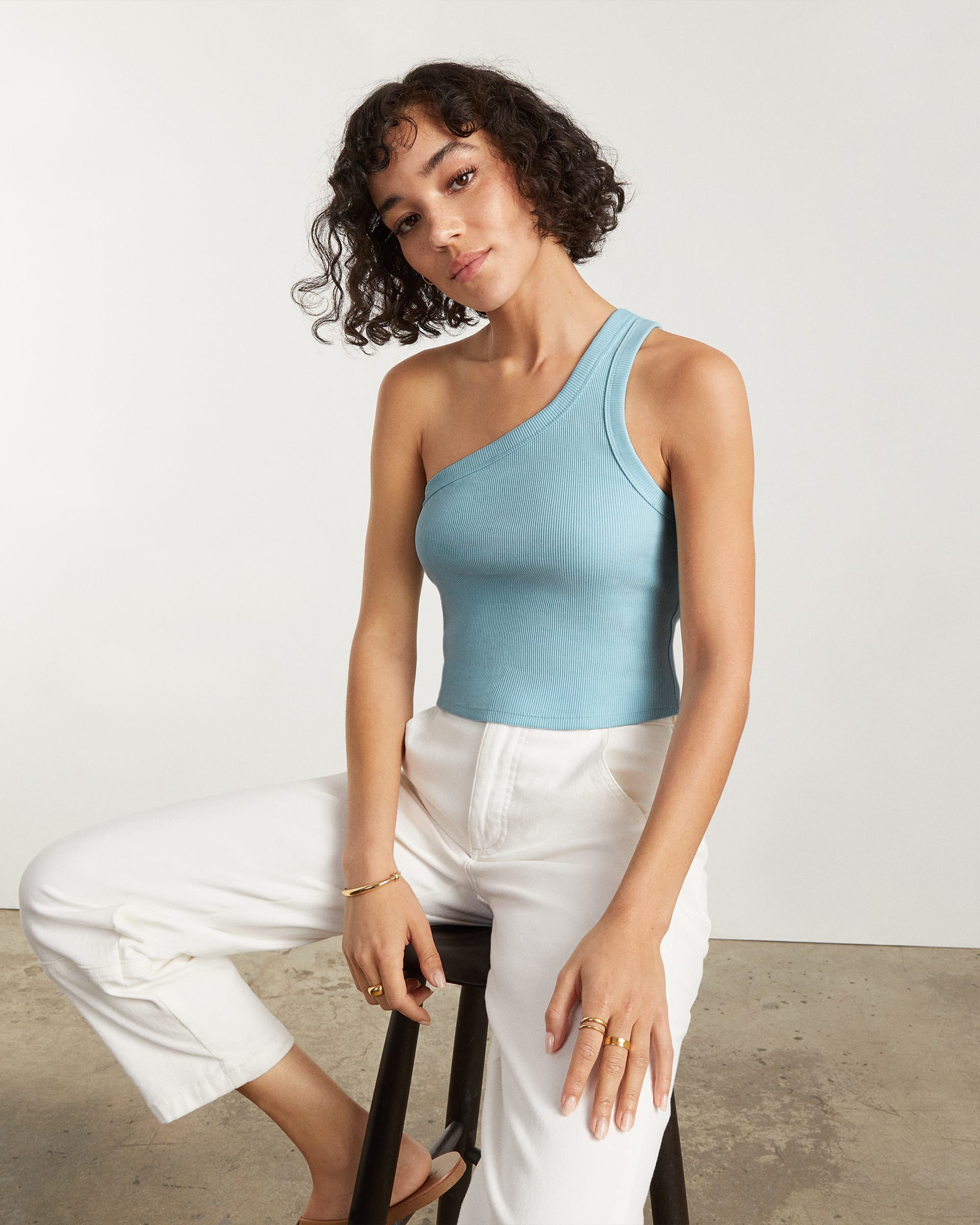 The Ribbed One-Shoulder Tank Ice Blue – Everlane