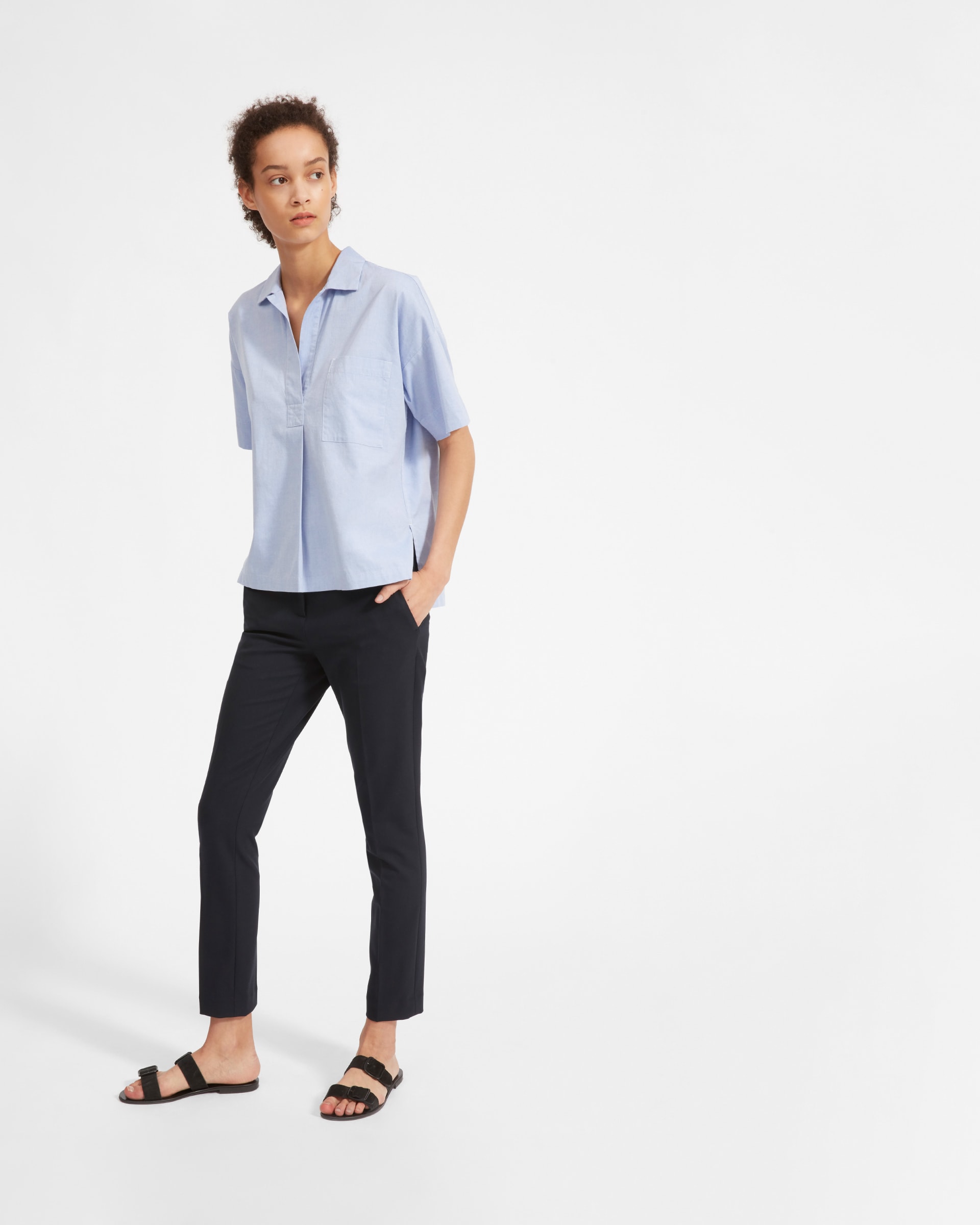 The Cotton Short-Sleeve Popover Shirt Oxford Blue – Everlane