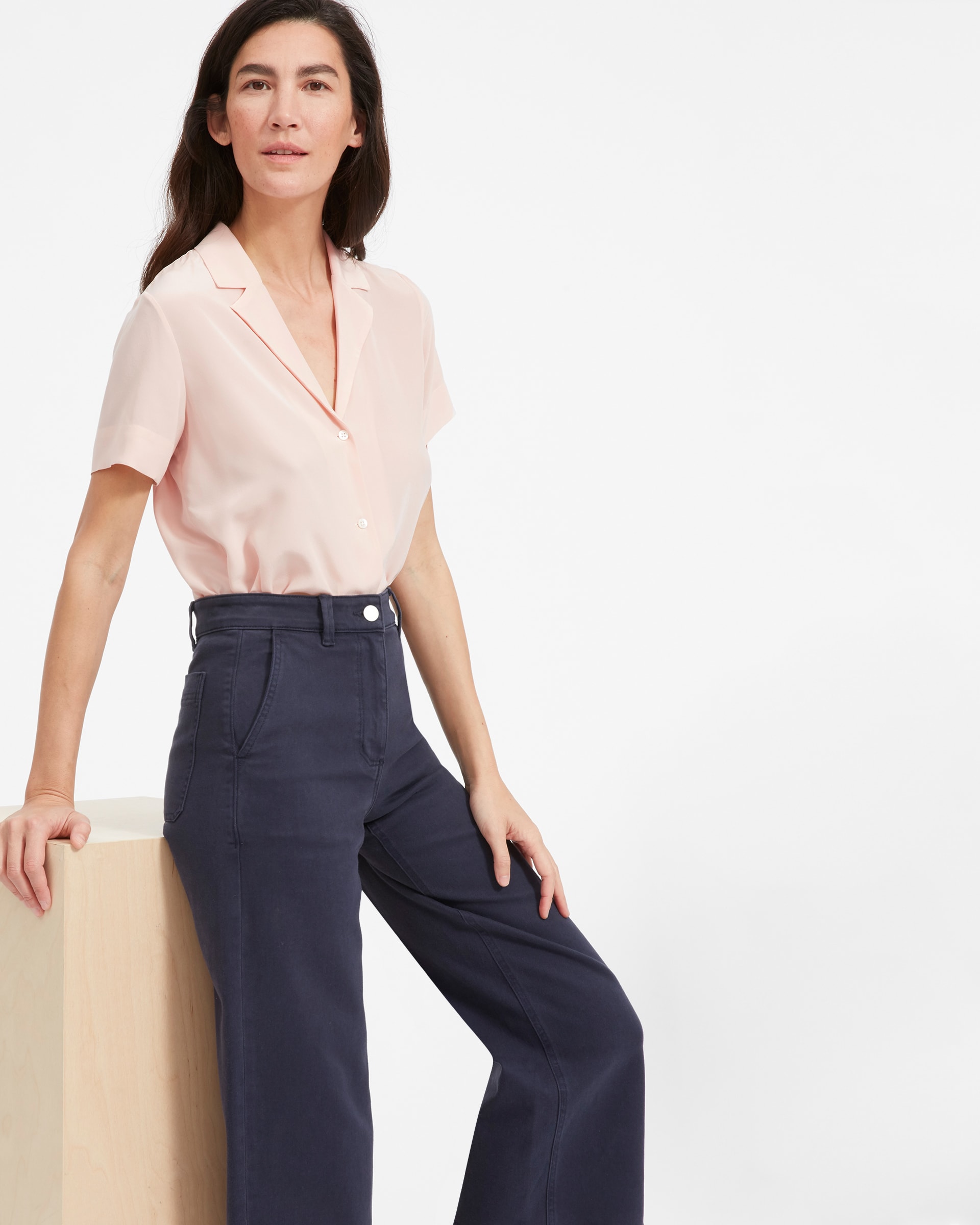 The Silk Notch Collar Short-Sleeve Shirt Light Peach – Everlane
