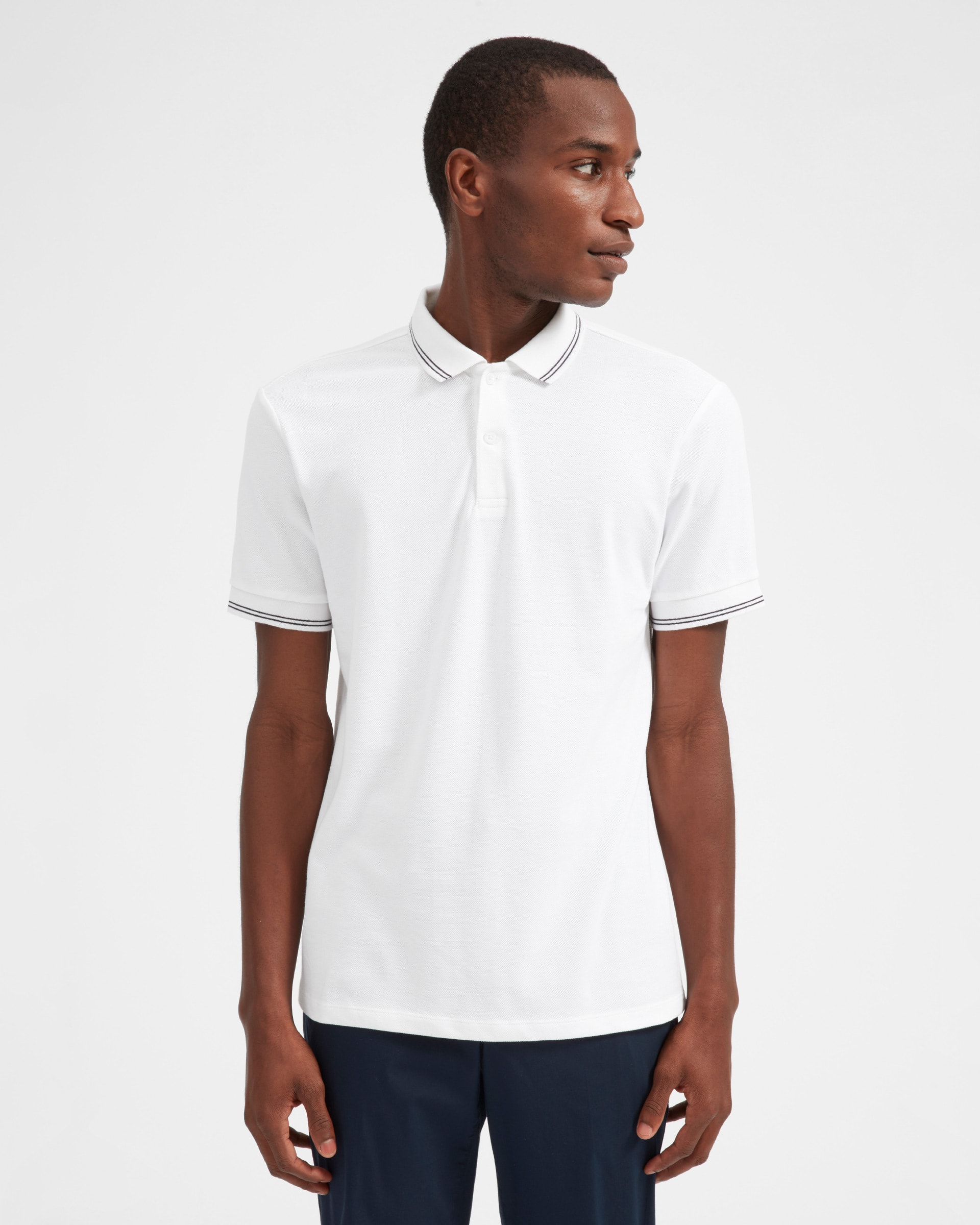 The Pique Polo Shirt White / Navy – Everlane