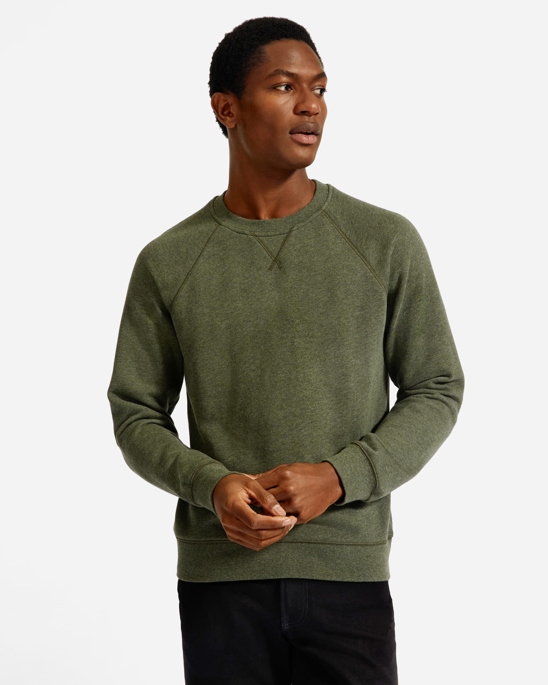 The Lightweight French Terry Crew Heathered Green – Everlane