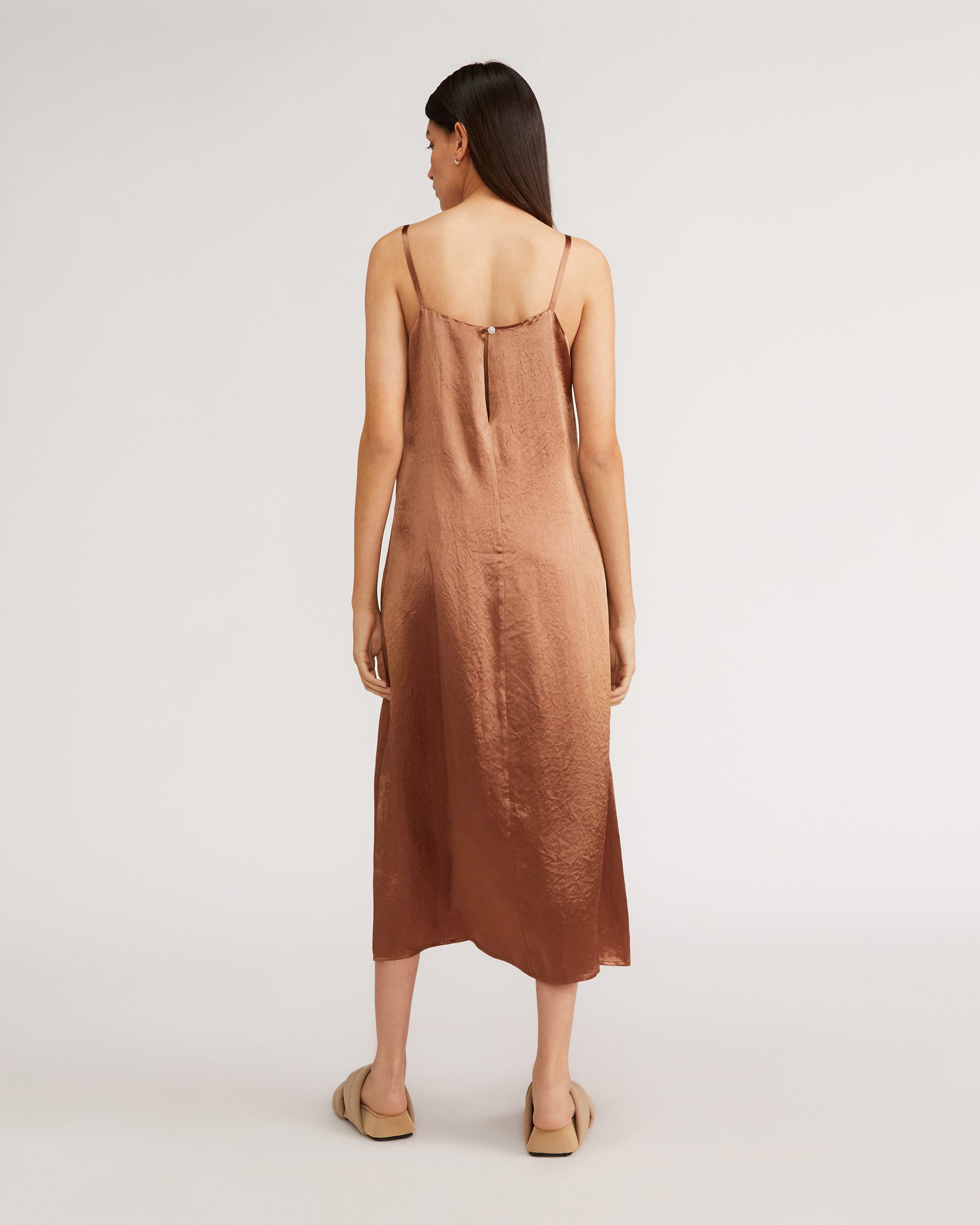 The Satin SquareNeck Slip Dress Cocoa Brown Everlane