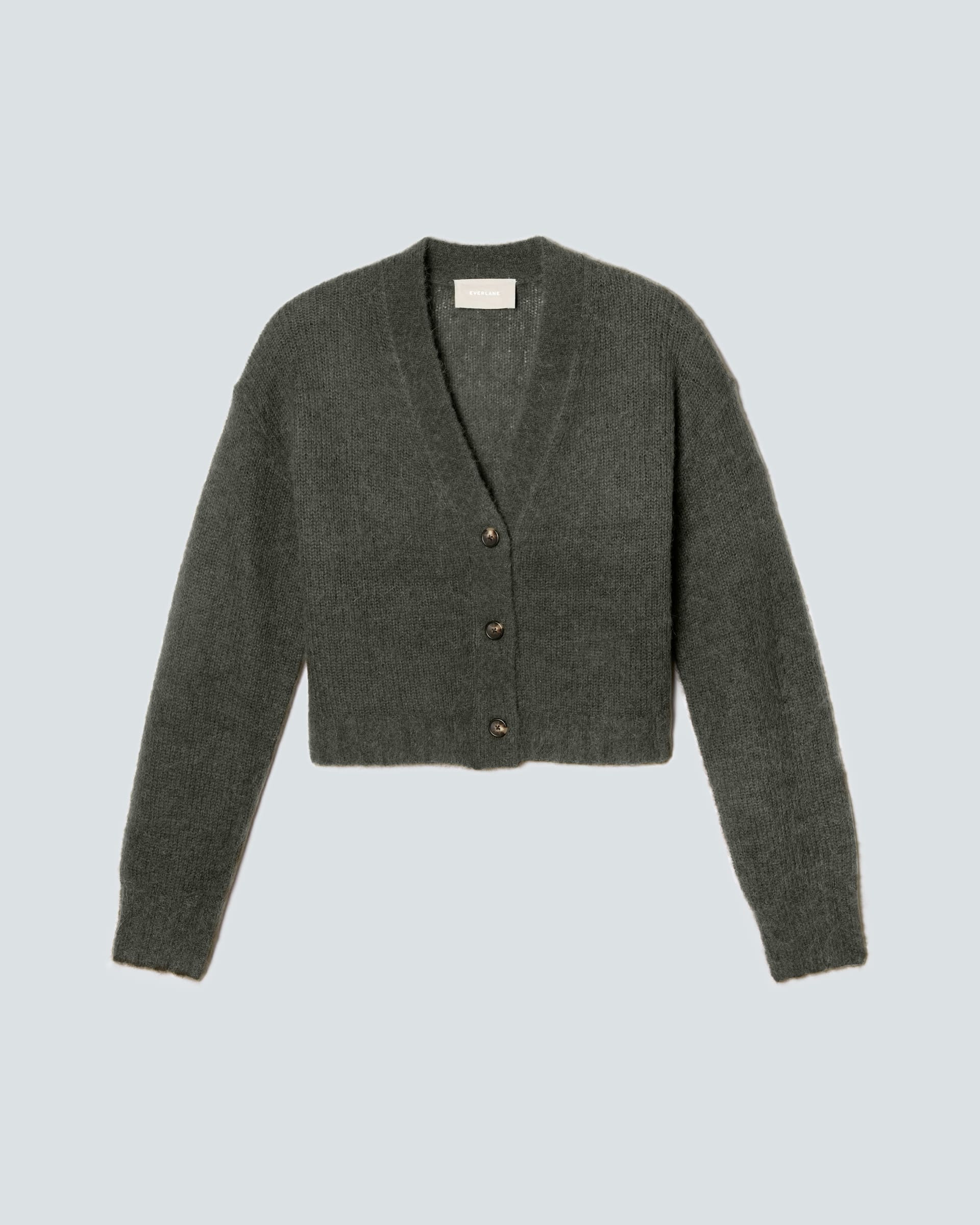Alpaca Reversed Cropped Cardigan Thyme