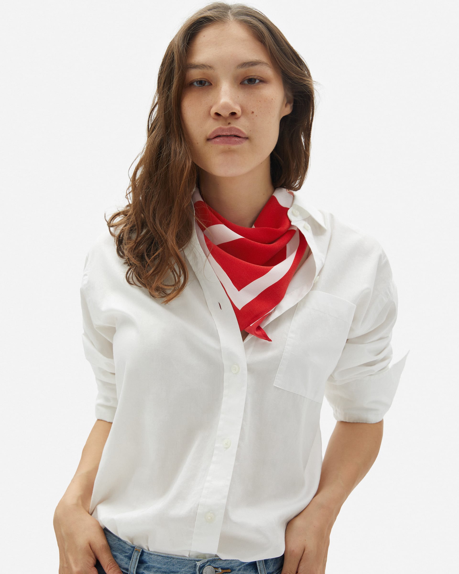 The 100 Human Silk Bandana Blood Orange Everlane