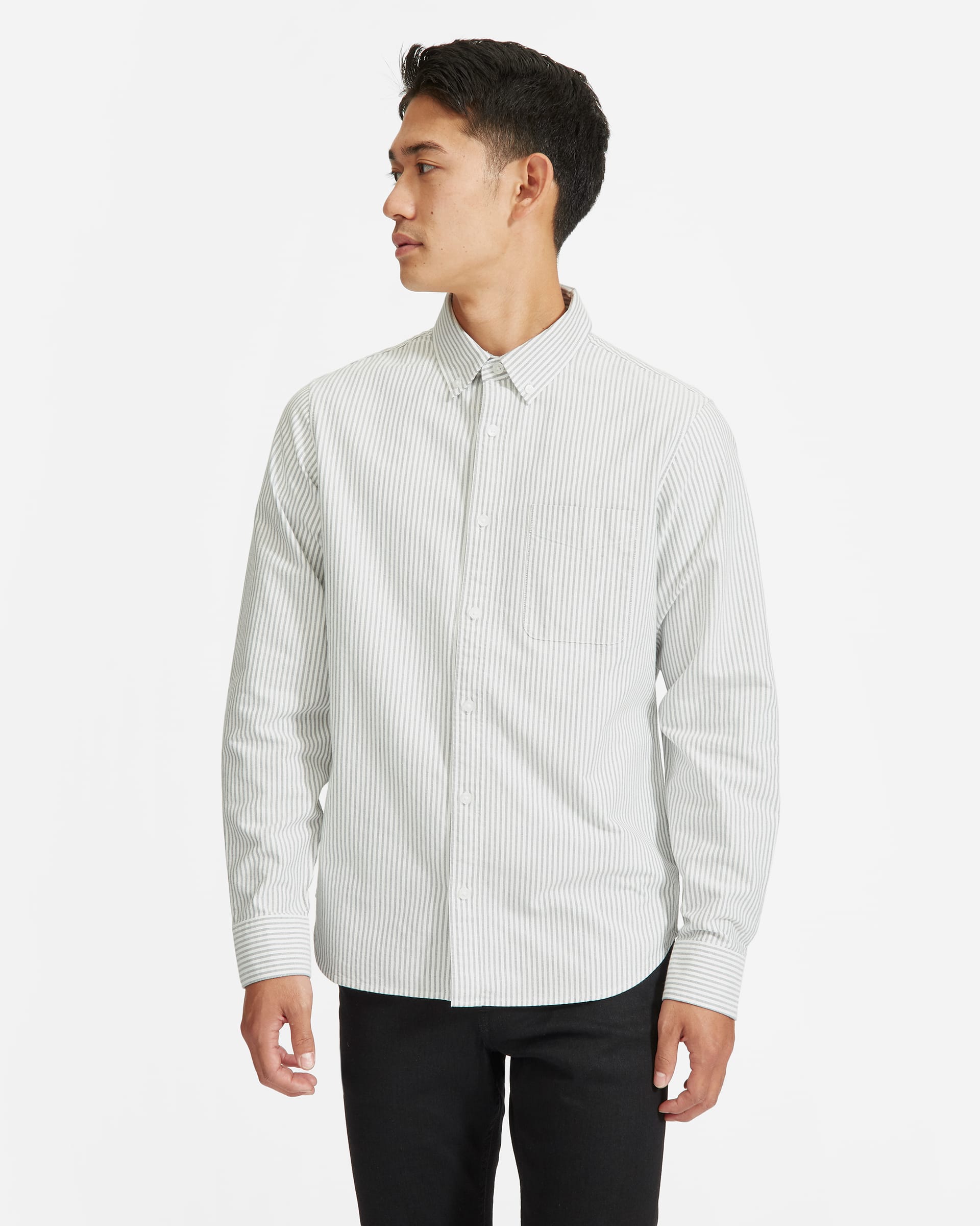 The Standard Fit Japanese Oxford Shirt | Uniform White / Black Stripe ...