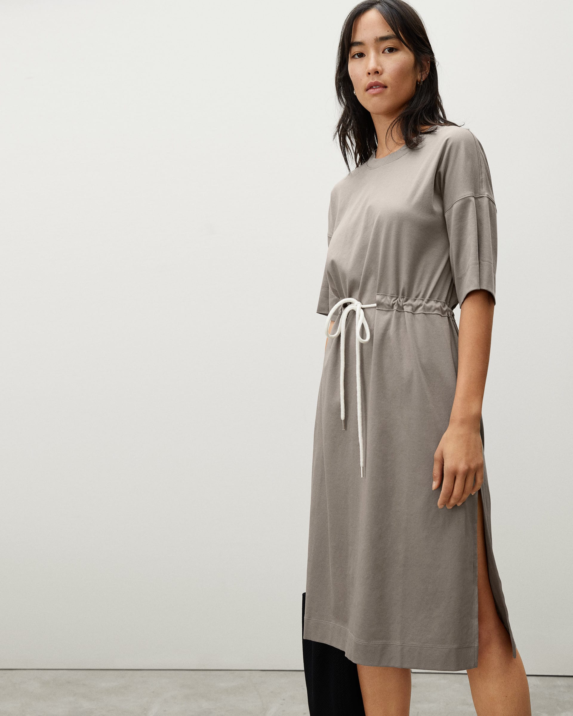 The Luxe Cotton Tie-Front Tee Dress Clay – Everlane