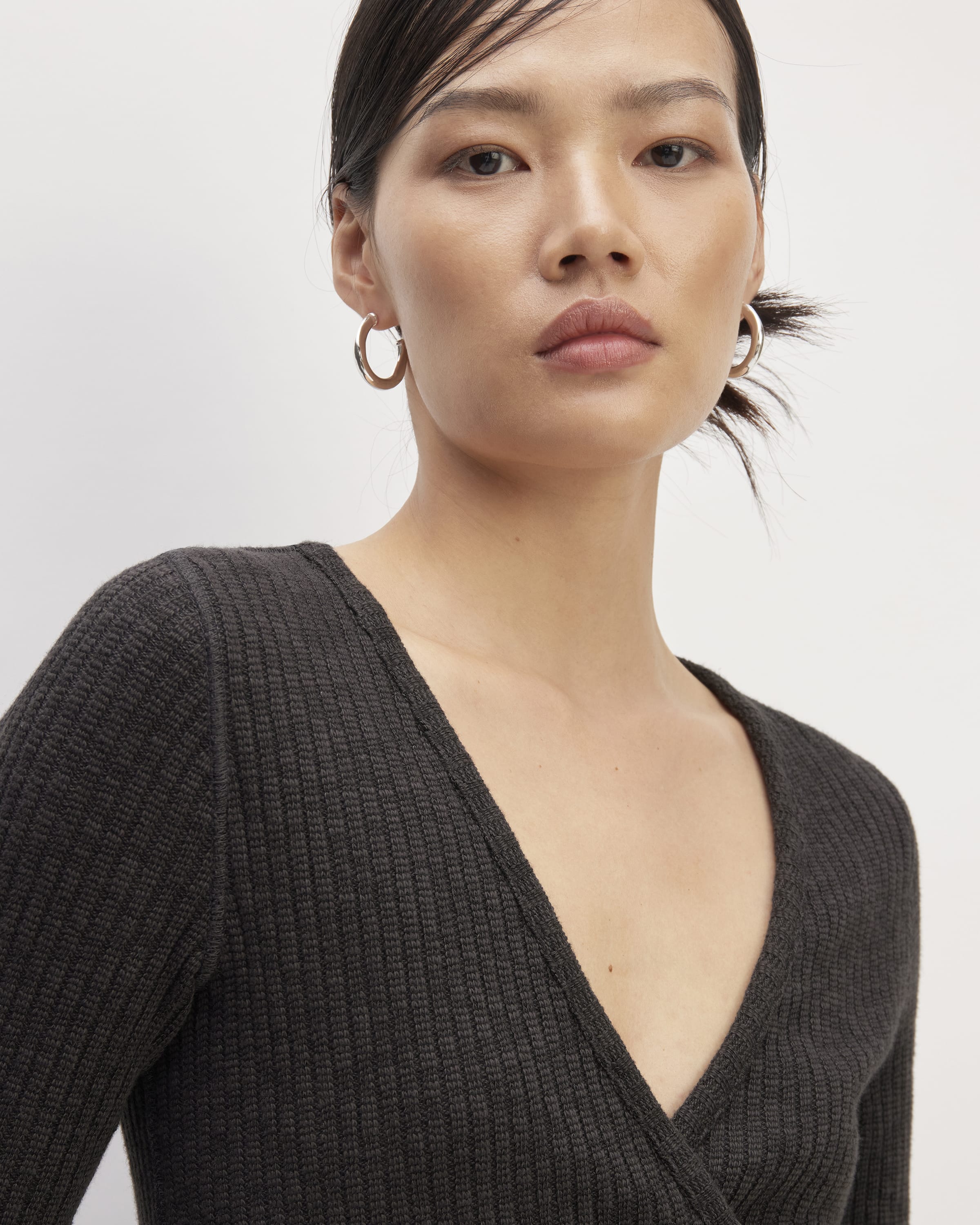 The Rib Knit Wrap Top Black Everlane