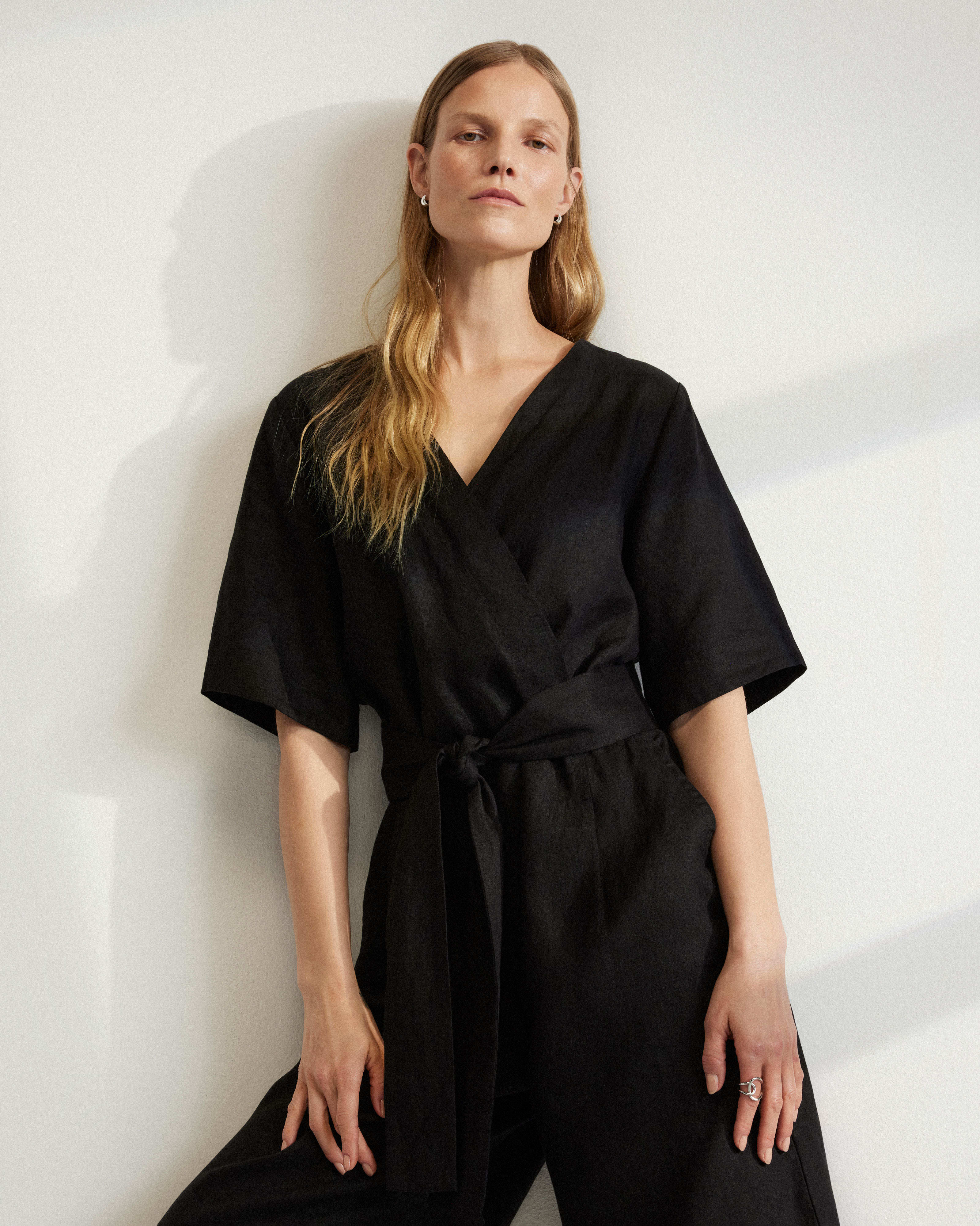 The Linen CrossFront Jumpsuit Black Everlane