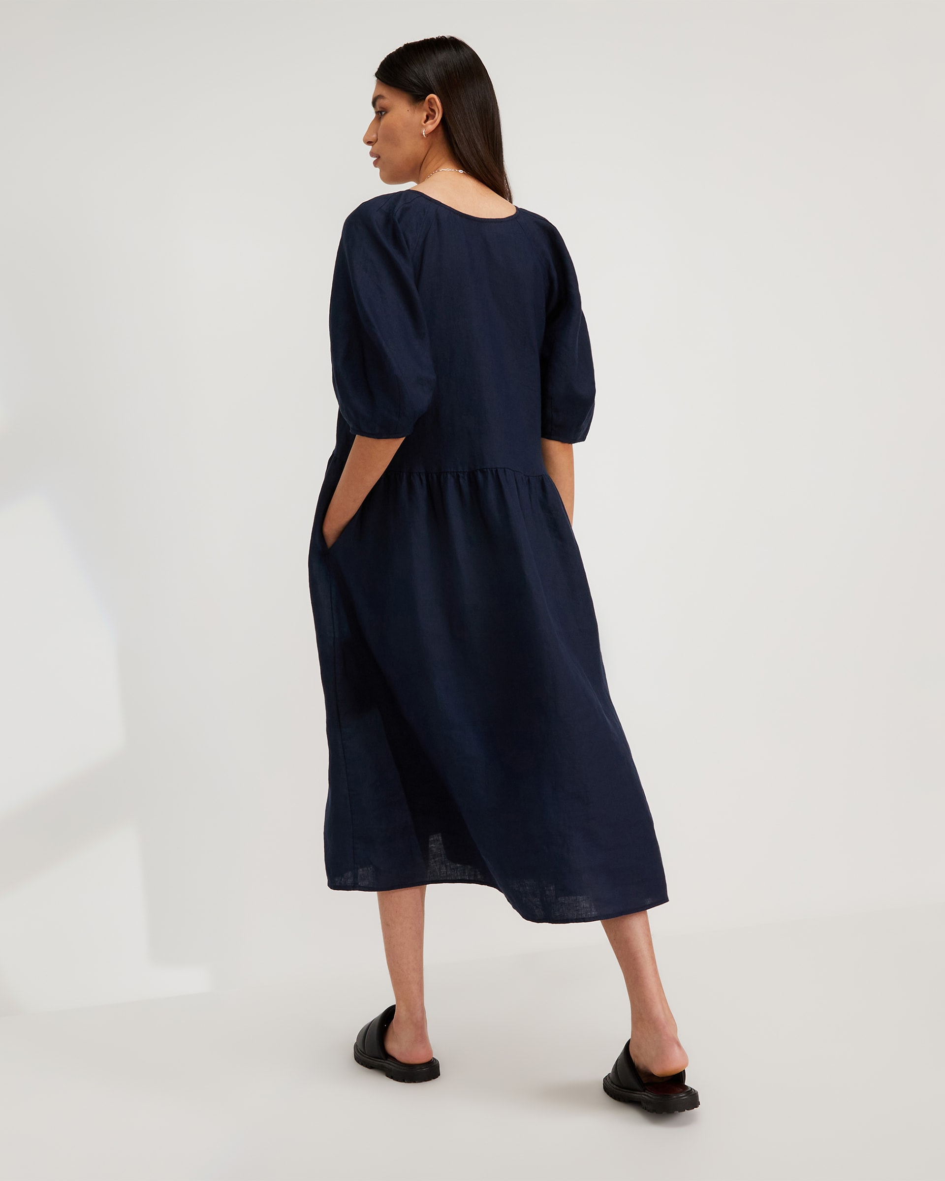 Women's Relaxed Linen Dress in Navy by Pistache Apparel
