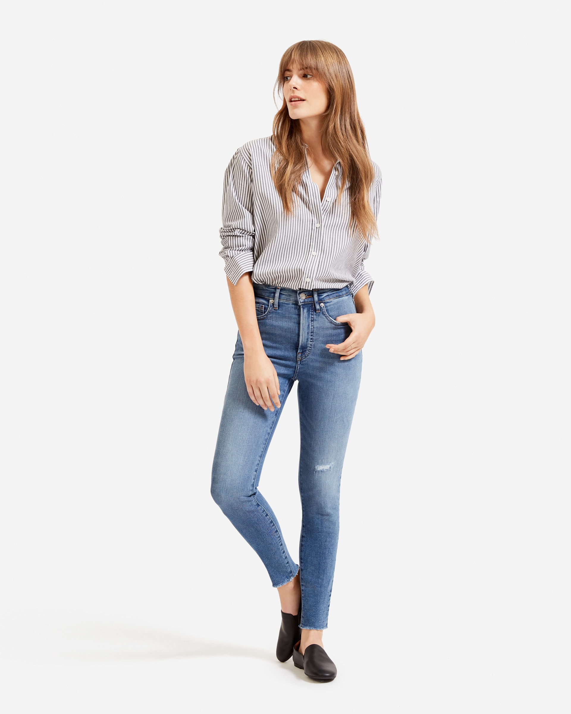 The Authentic Stretch High-Rise Skinny Distressed Mid Blue – Everlane