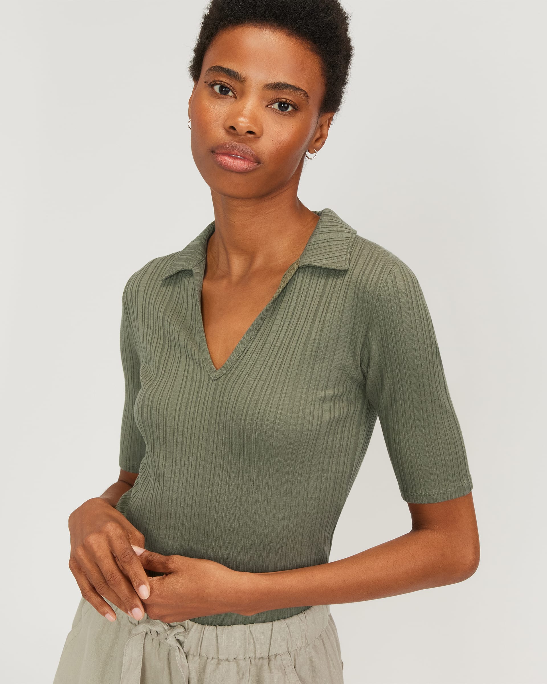 The Rib Soft Knit Open Collar Polo Kalamata Everlane