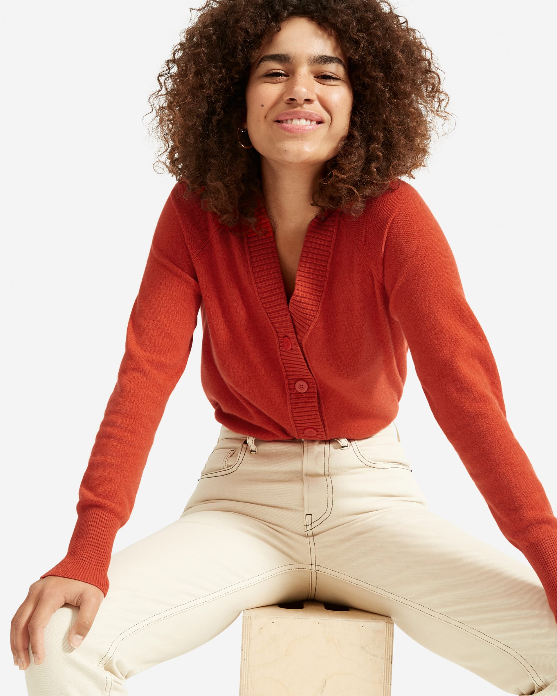 The ReCashmere Varsity Cardigan Rust Everlane