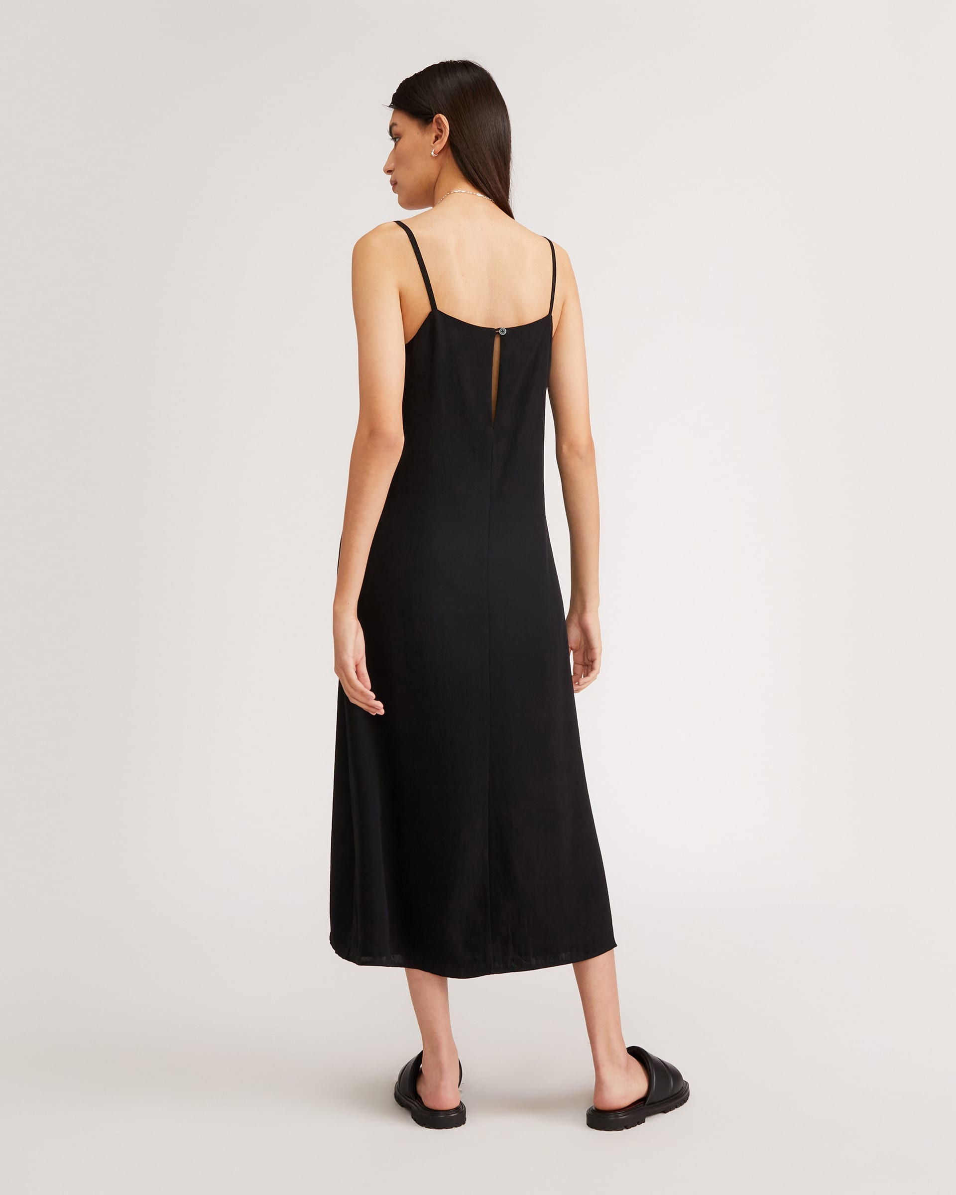The Satin SquareNeck Slip Dress Black Everlane