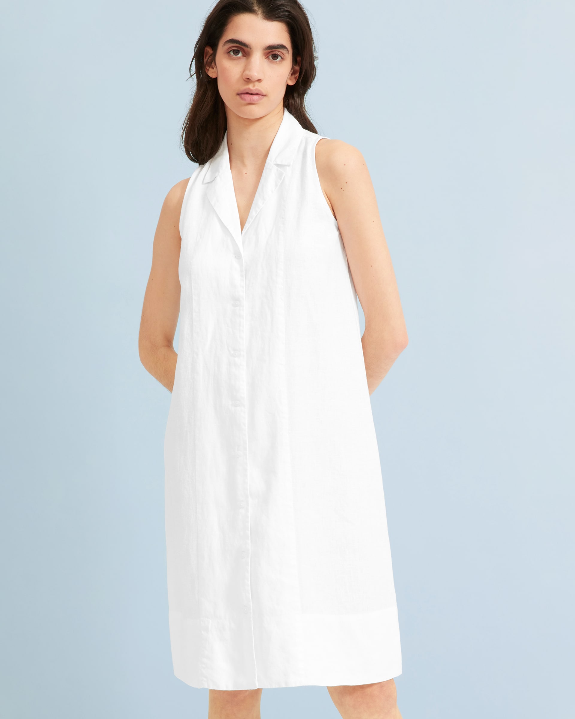 The Linen Sleeveless Shirtdress White – Everlane