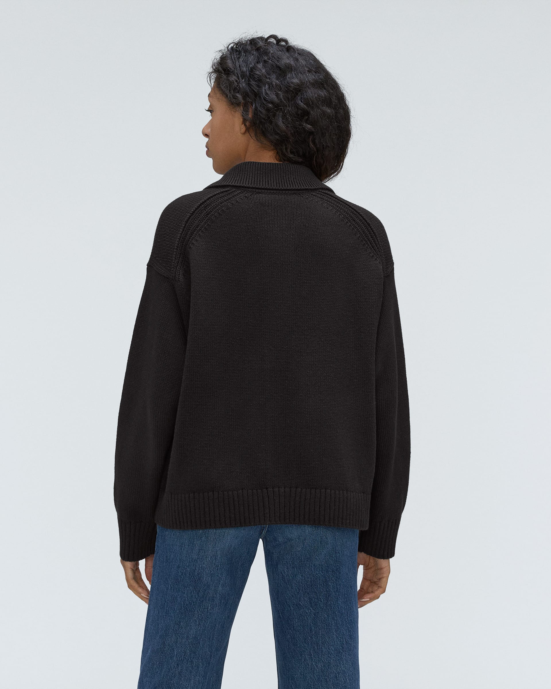 The Cotton Chore Sweater Jacket Black – Everlane
