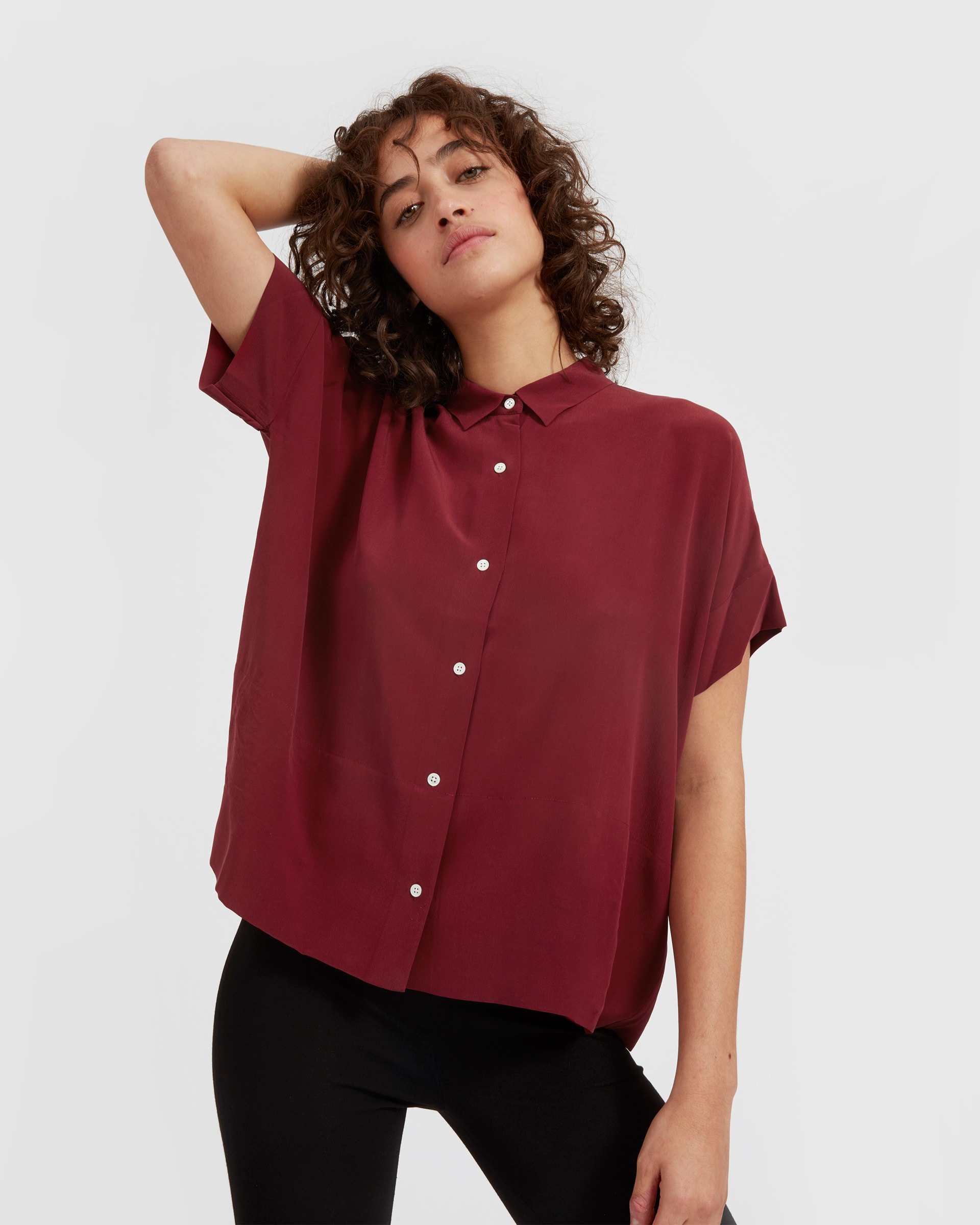 The Silk Short-Sleeve Square Shirt Burgundy – Everlane