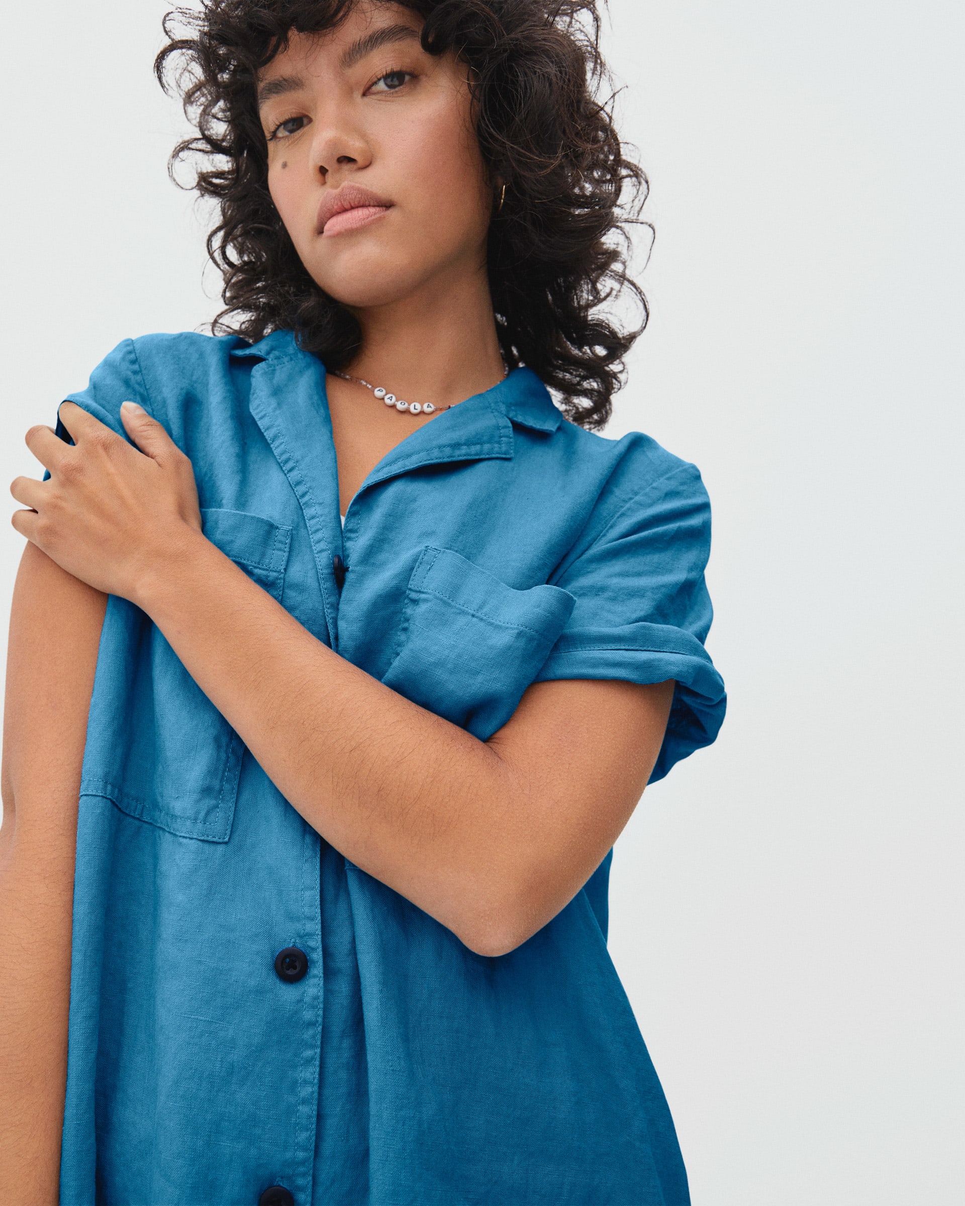 The Linen Workwear Dress Azure – Everlane