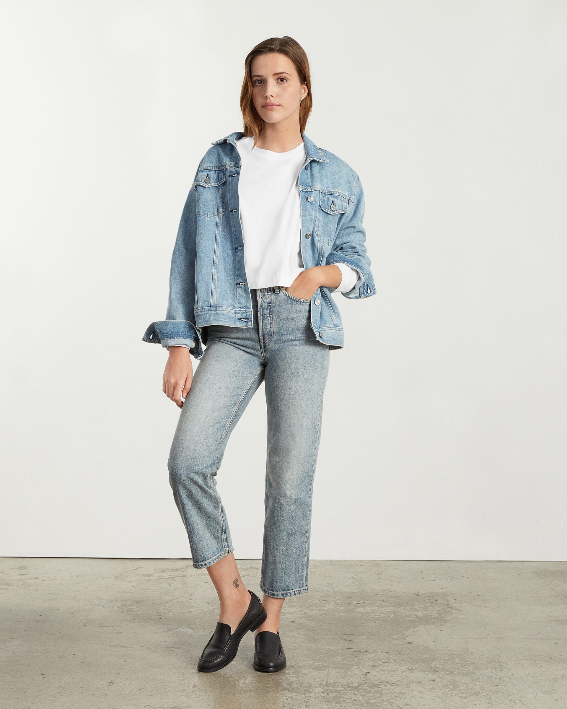 The Organic Cotton Cropped Long-Sleeve Crew White – Everlane