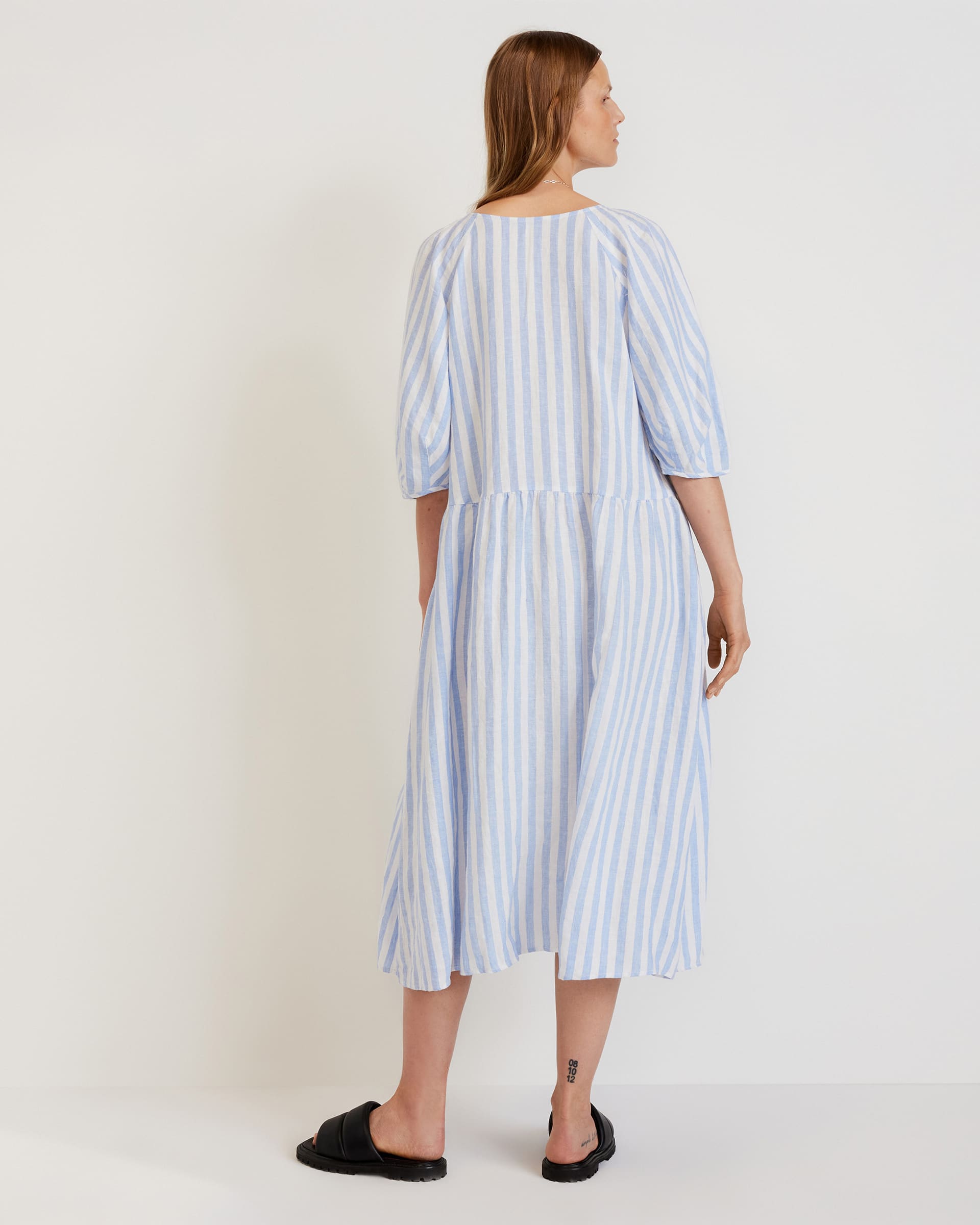 Wenrine Womens Blue Color Block Puff Sleeve Shirt Dresses main image 0