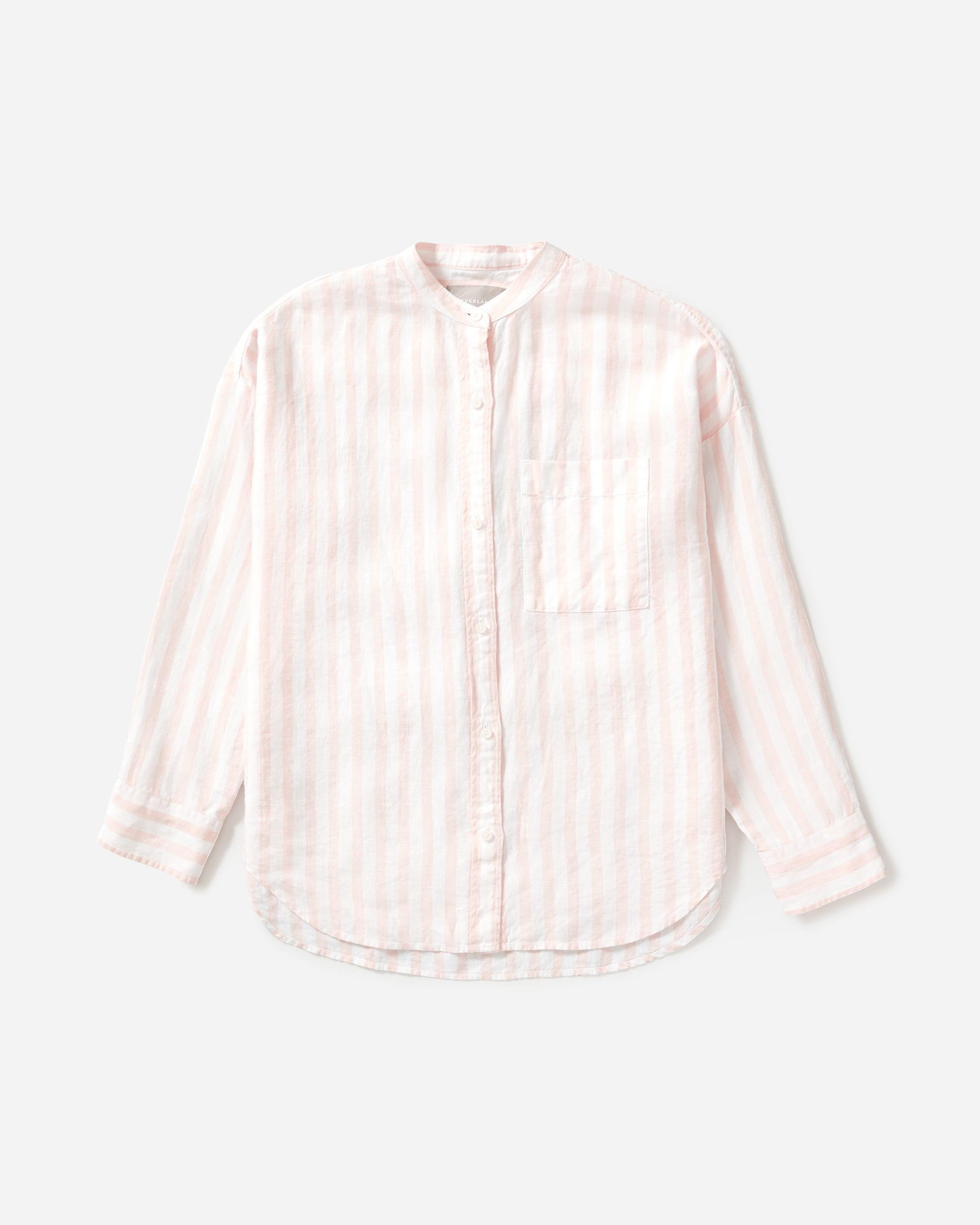 The Linen Oversized Collarless Shirt Light Peach / White – Everlane