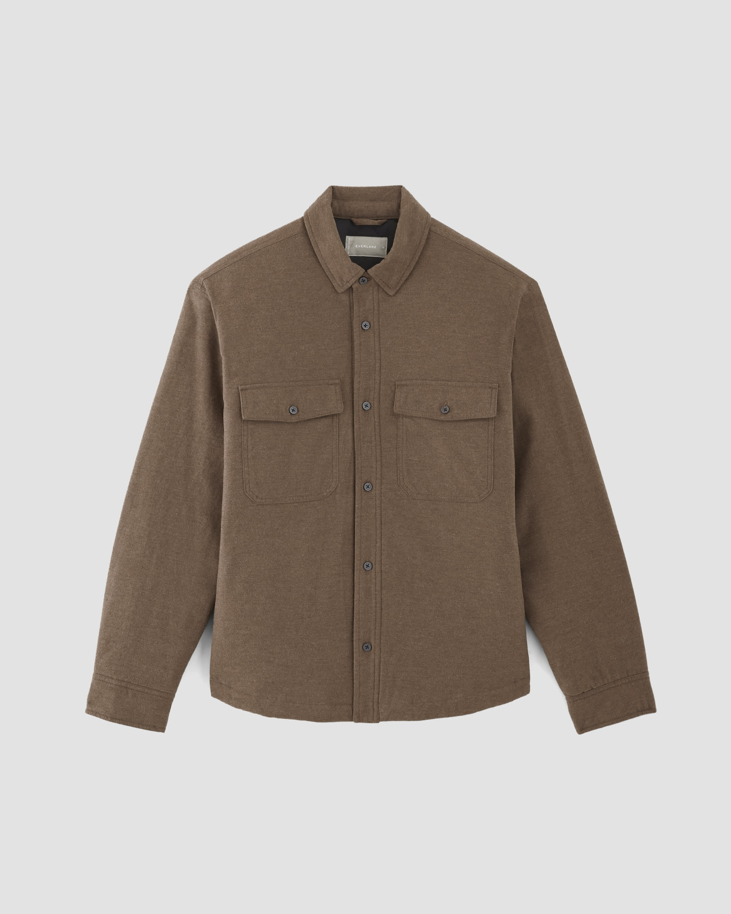 The Flannel Filled Shirt Jacket Heathered Cocoa Brown Everlane