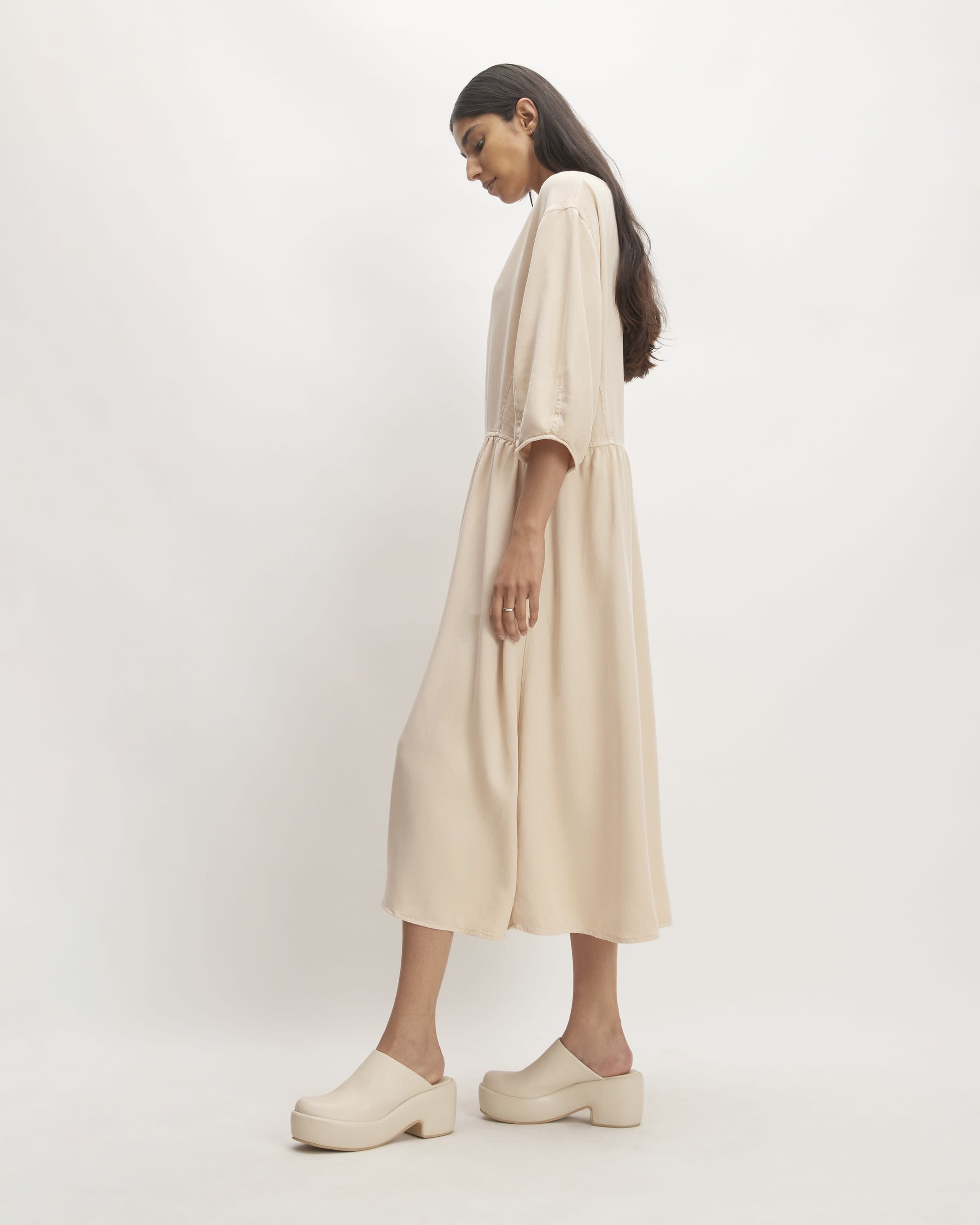 Wear Both Tencel Puff Sleeve Dress Korean Thin Lace up Waist Tight Square Collar Fairy Dress main image 0