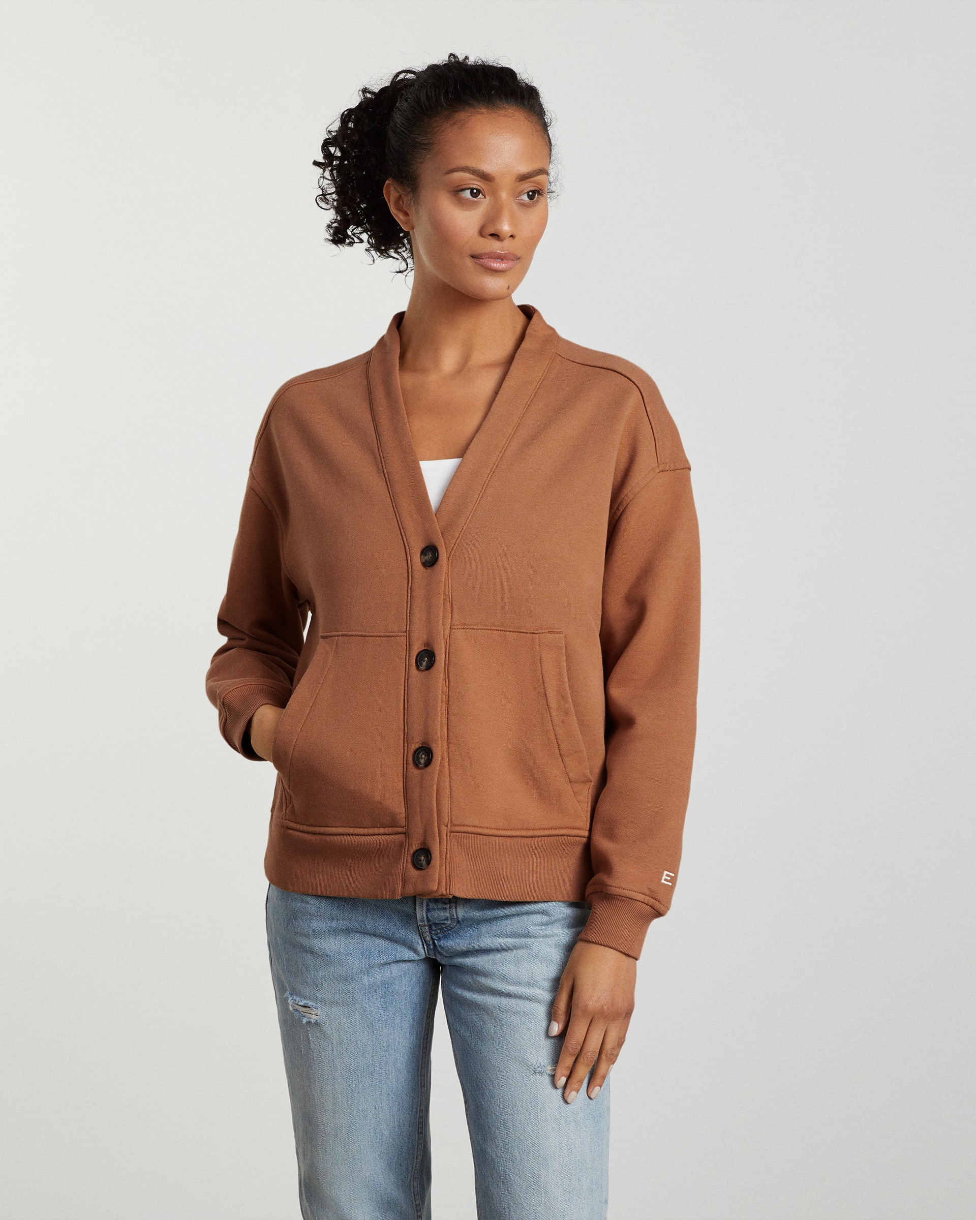 The Organic Cotton Varsity Cardigan Tawny Brown Everlane