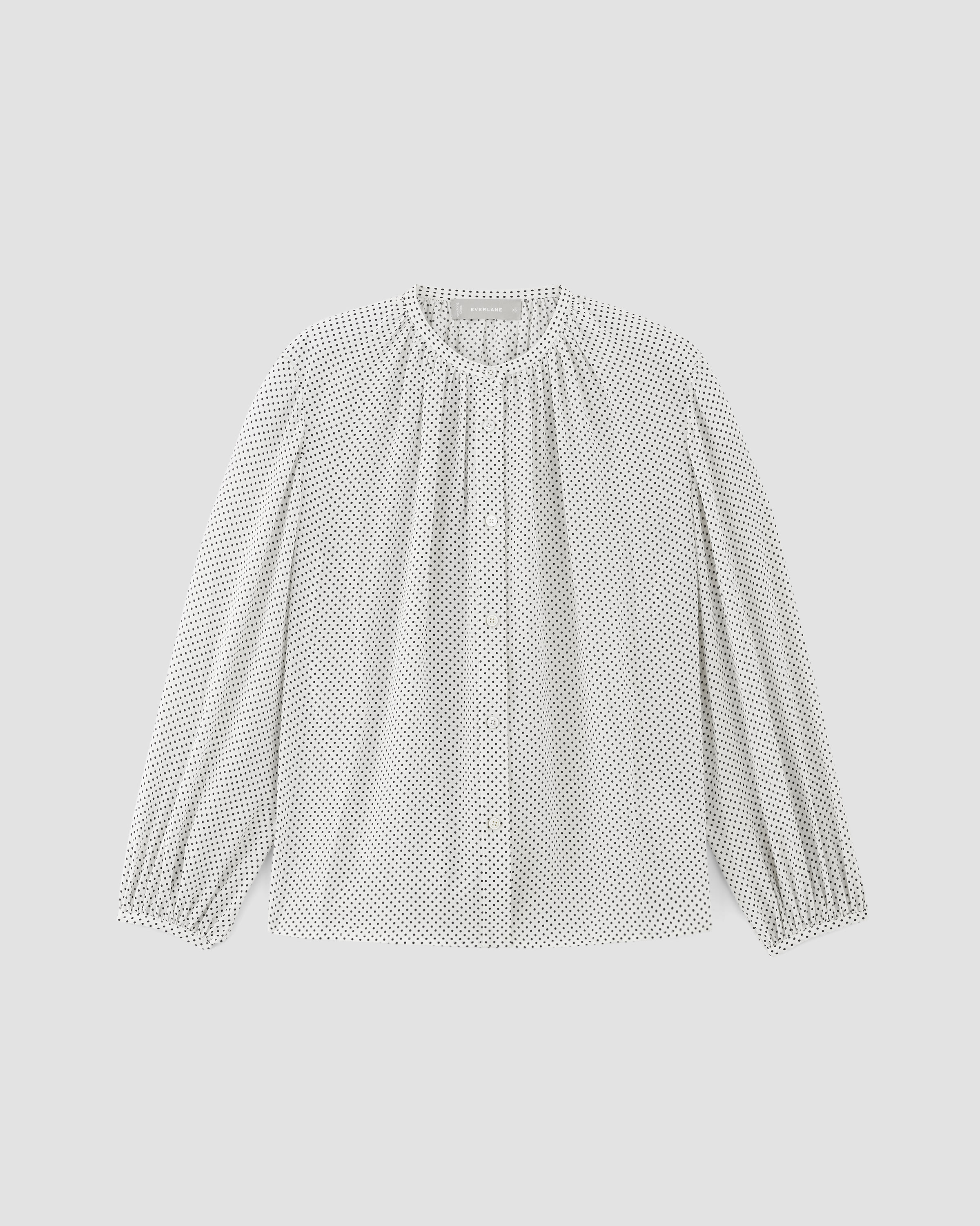 The Washable Clean Silk Shirred Blouse Bone / Black Polka Dot Everlane