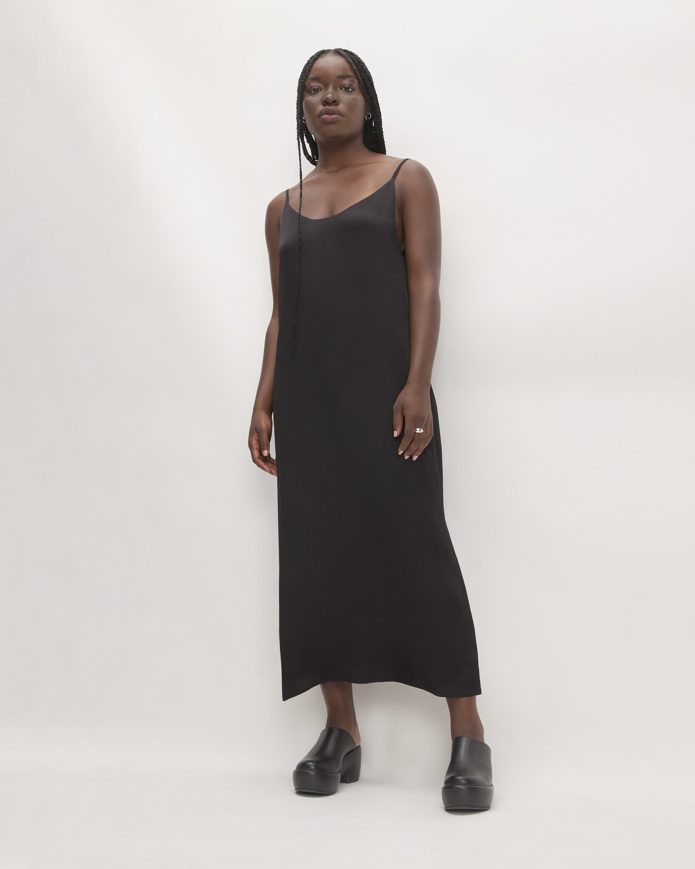 The Hammered Satin Slip Dress Black Everlane
