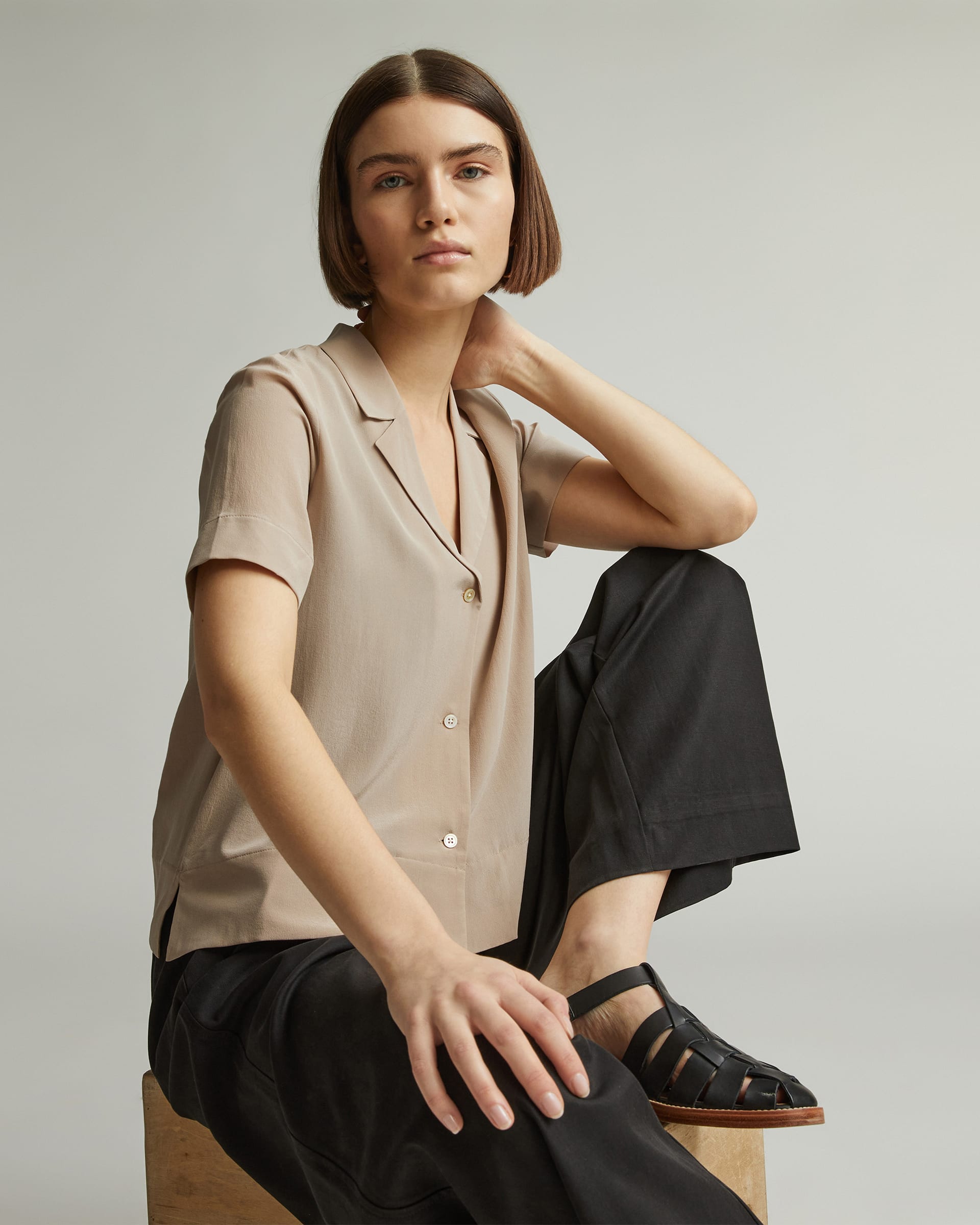 Islet regular satin short sleeve shirt - Burnt Brick